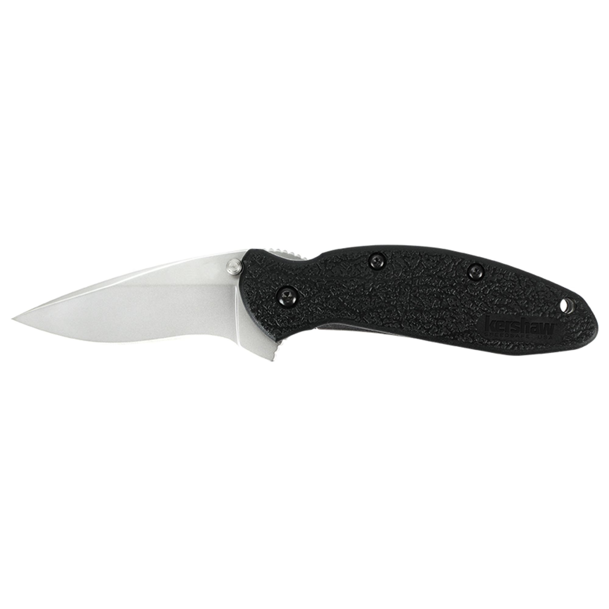 Kershaw 1620 Scallion 2.40” Folding Flipper Plain Bead Blasted 420HC SS Blade Black Glass-Filled Nylon Handle Includes Pocket Clip