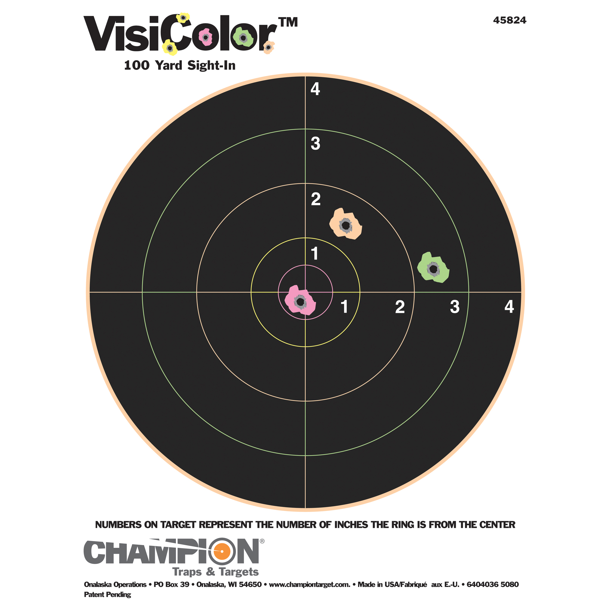 Champion Targets 45824 VisiColor Bullseye Paper Hanging Pistol/Rifle 8.50” x 11” Multi-Color Includes Pasters 10 Pack