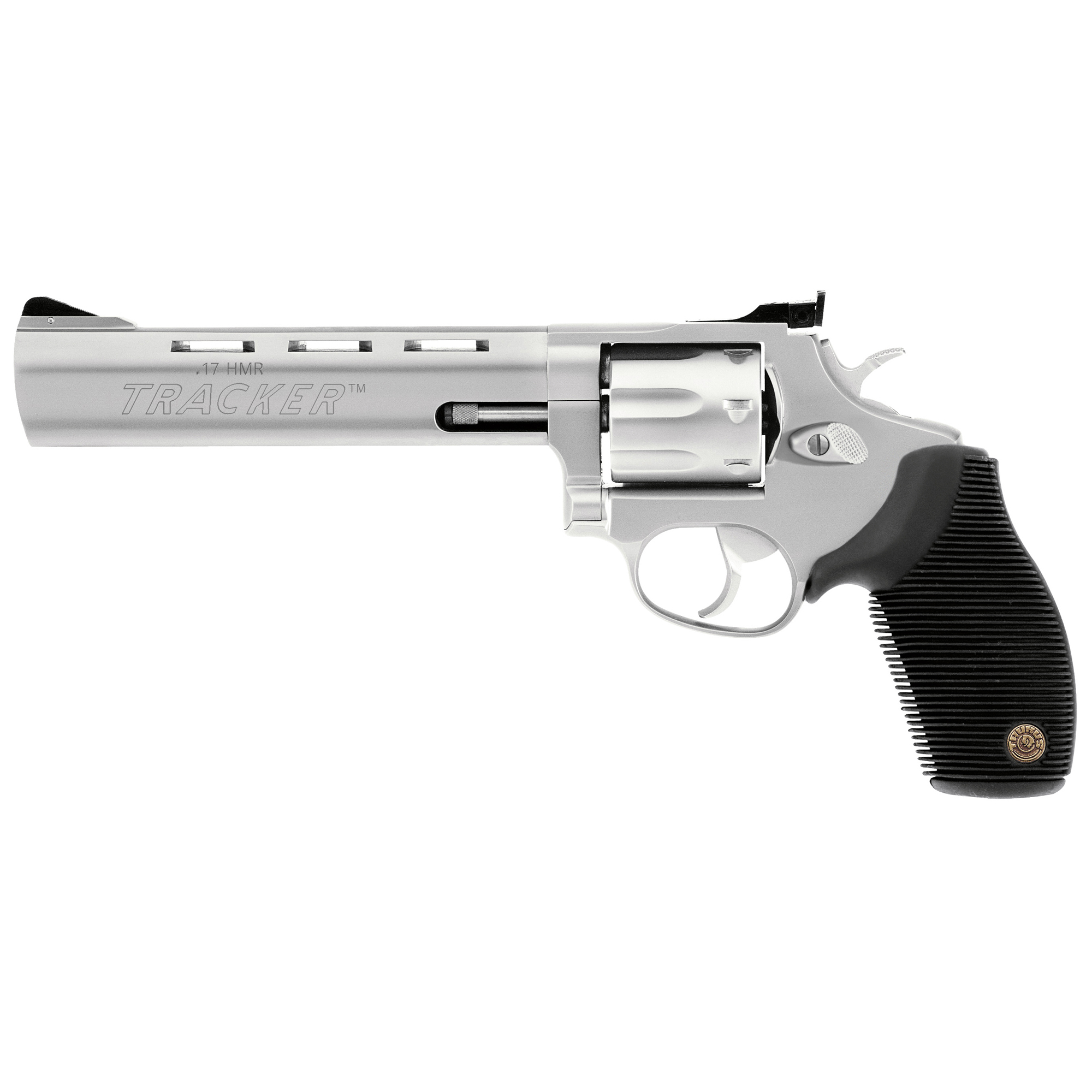 Taurus 2170069 Tracker 17 Medium Frame 17 HMR 7rd 6.50” Matte Stainless Vent Rib Barrel, Matte Stainless Steel Frame & Cylinder, Black Ribber Grip