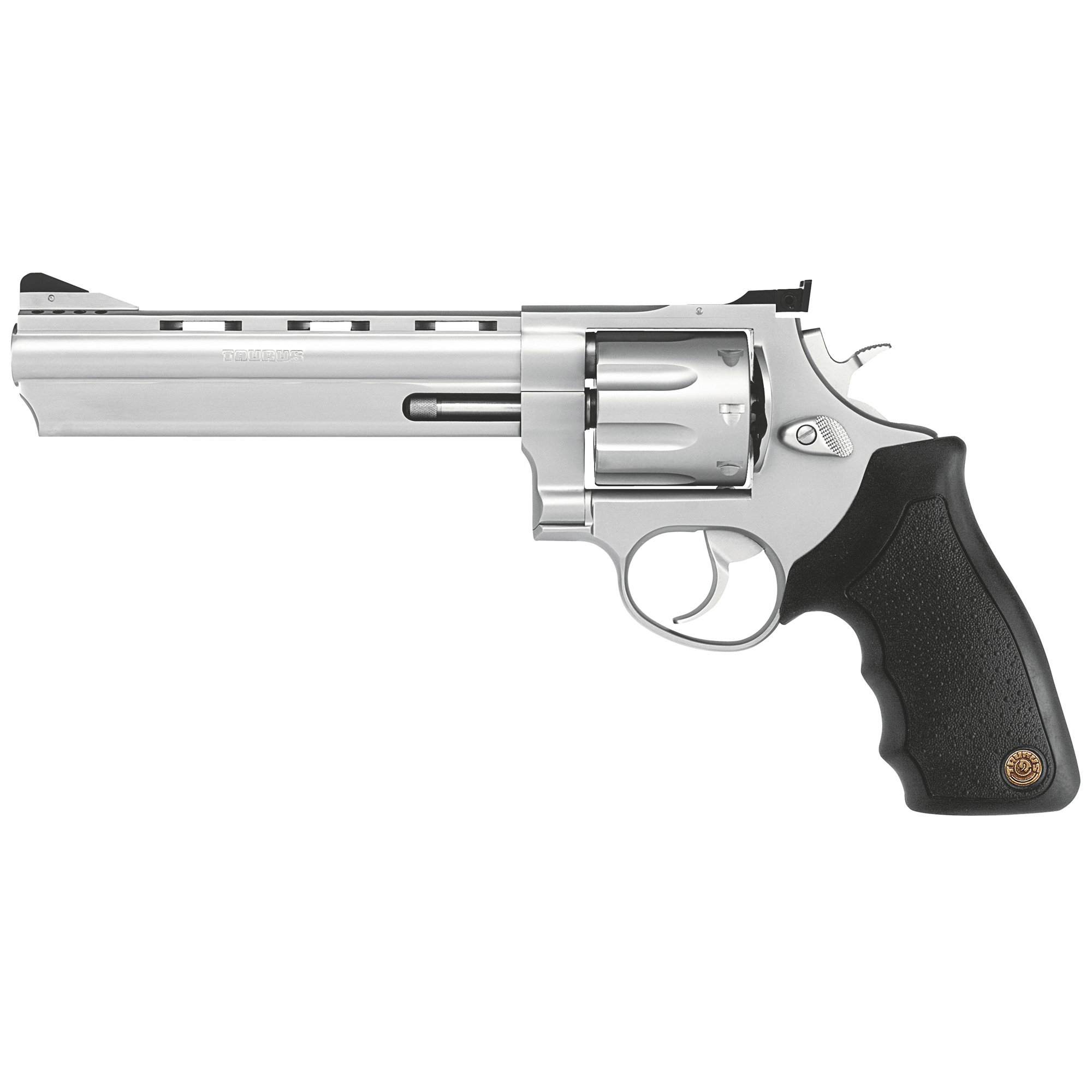 Taurus 2-608069 608 Large 357 Mag/38 Special +P 8 Shot 6.50” Matte Stainless Steel Ported Barrel, Cylinder & Frame, Black Finger Grooved Rubber Grip, Transfer Bar Safety, Exposed Hammer