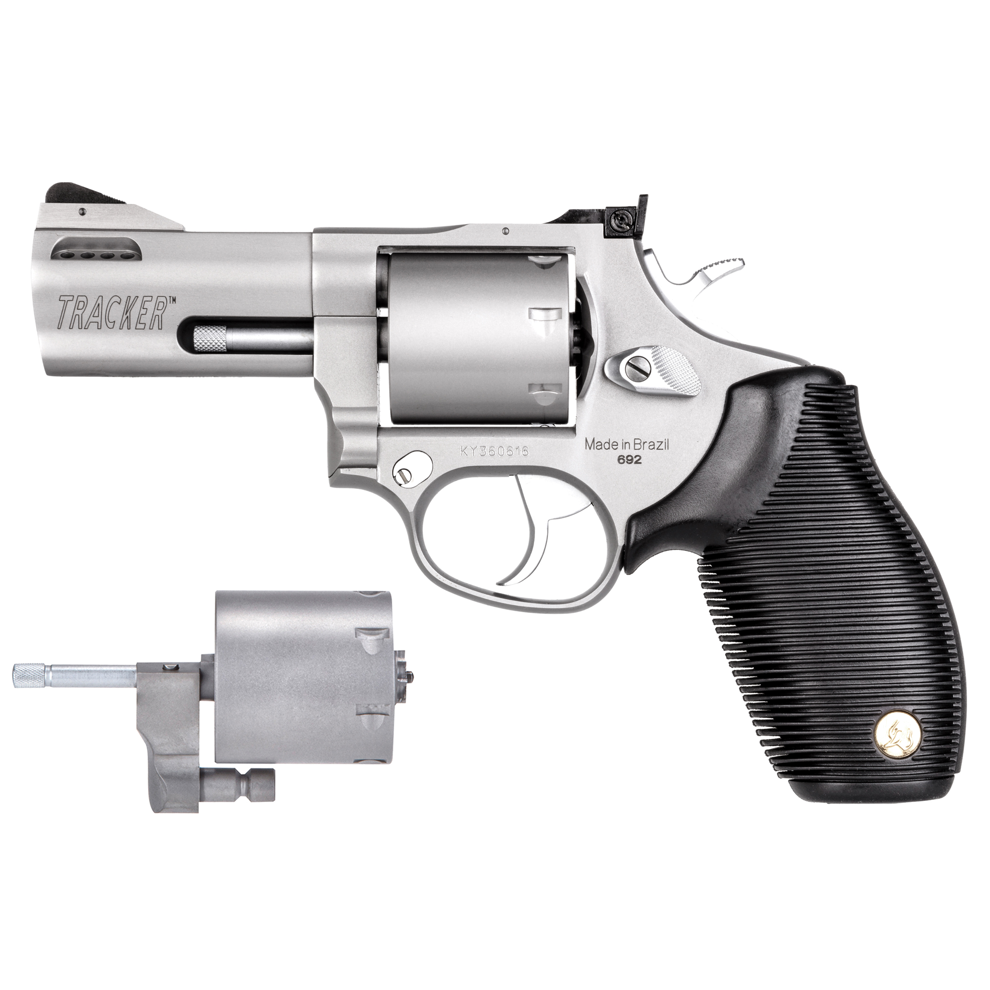 Taurus 2-692039 692 Medium 38 Special +P/357 Mag/9mm Luger 7 Shot 3” Matte Stainless Ported Barrel, Cylinder & Frame, Black Ribber Grip, Transfer Bar Safety, Exposed Hammer, 2 Cylinders