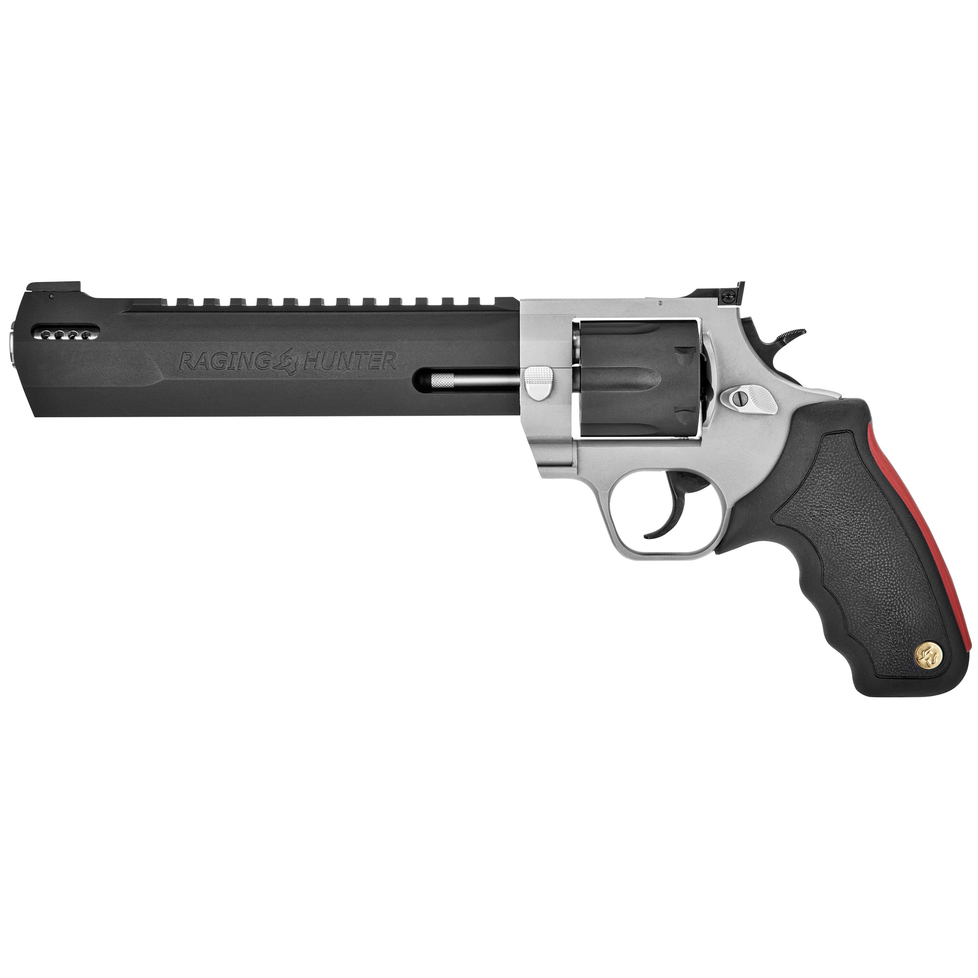 Taurus 2-440085RH Raging Hunter 44 Rem Mag 6rd 8.37” Black Stainless Steel Barrel Matte Black Oxide Cylinder Matte Stainless Steel Frame Black Rubber with Integrated Red Cushion Insert Grip