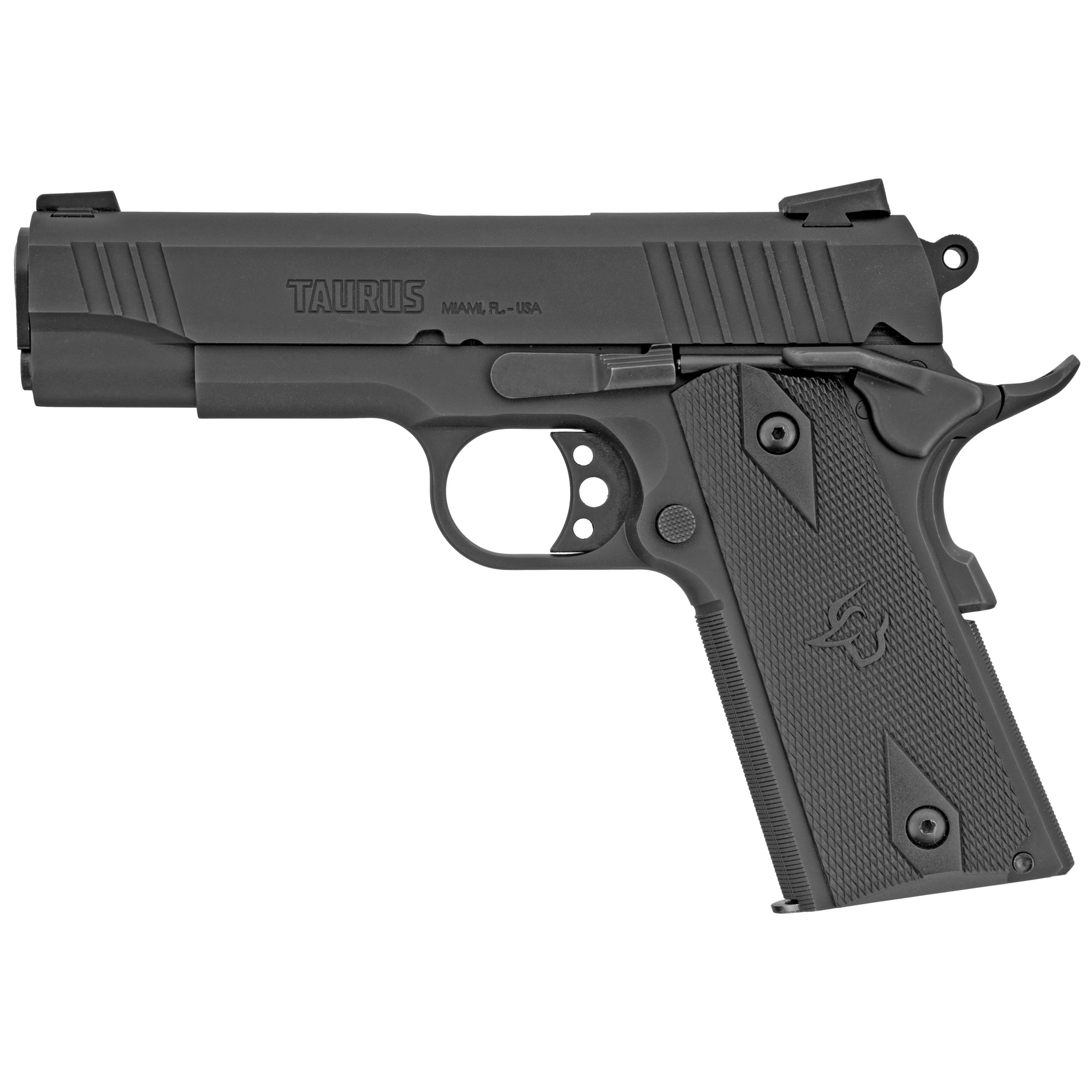 Taurus 1-191101COM-9MM 1911 Commander 9mm Luger Caliber with 4.25” Barrel, 9+1 Capacity, Matte Black Finish Steel, Beavertail Frame, Serrated Slide & Checkered Polymer Grip Includes Magazine