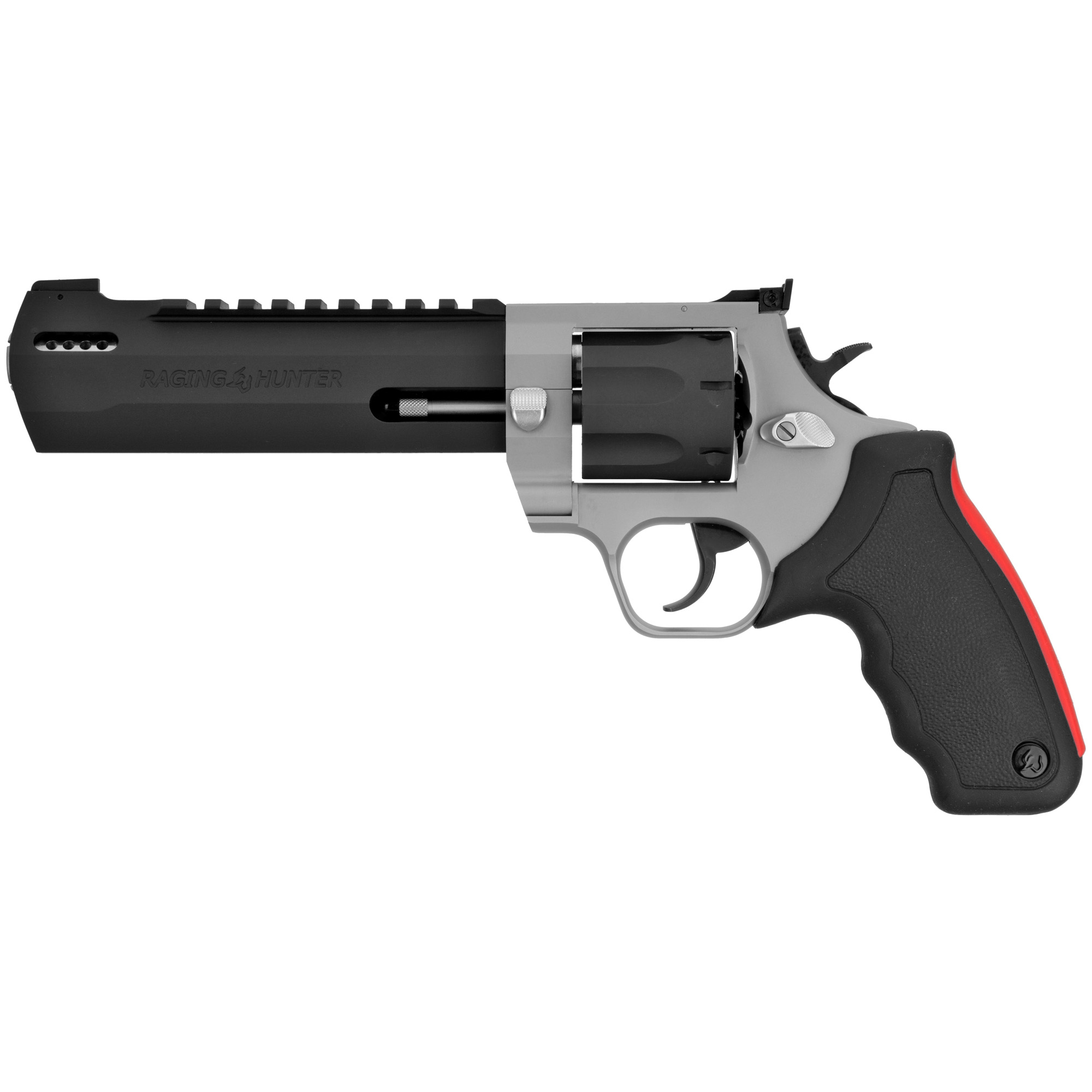 Taurus 2357065RH Raging Hunter 357 Mag 7rd 6.75” Matte Black Oxide Cylinder & Barrel Matte Stainless Steel Frame Black Rubber with Integrated Red Cushion Insert Grip