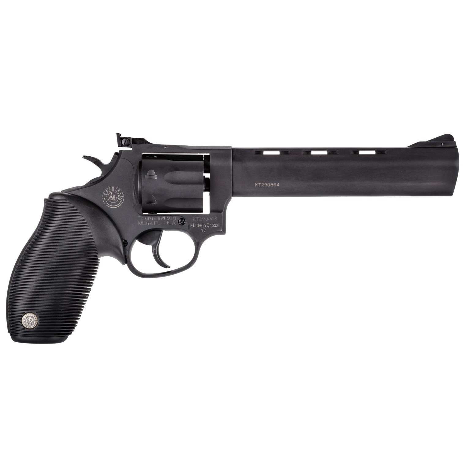 Taurus 2170061 Tracker 17 Medium Frame 17 HMR 7rd 6.50” Matte Black Oxide Vent Rib Barrel, Matte Black Oxide Steel Frame & Cylinder, Black Ribber Grip