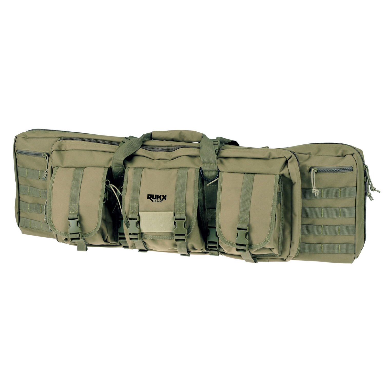 Rukx Gear ATICT36DGG Tactical Double Gun Case 36” Water Resistant Green 600D Polyester w/ Non-Rust Zippers Reinforced Velcro & Adjustable Back Straps