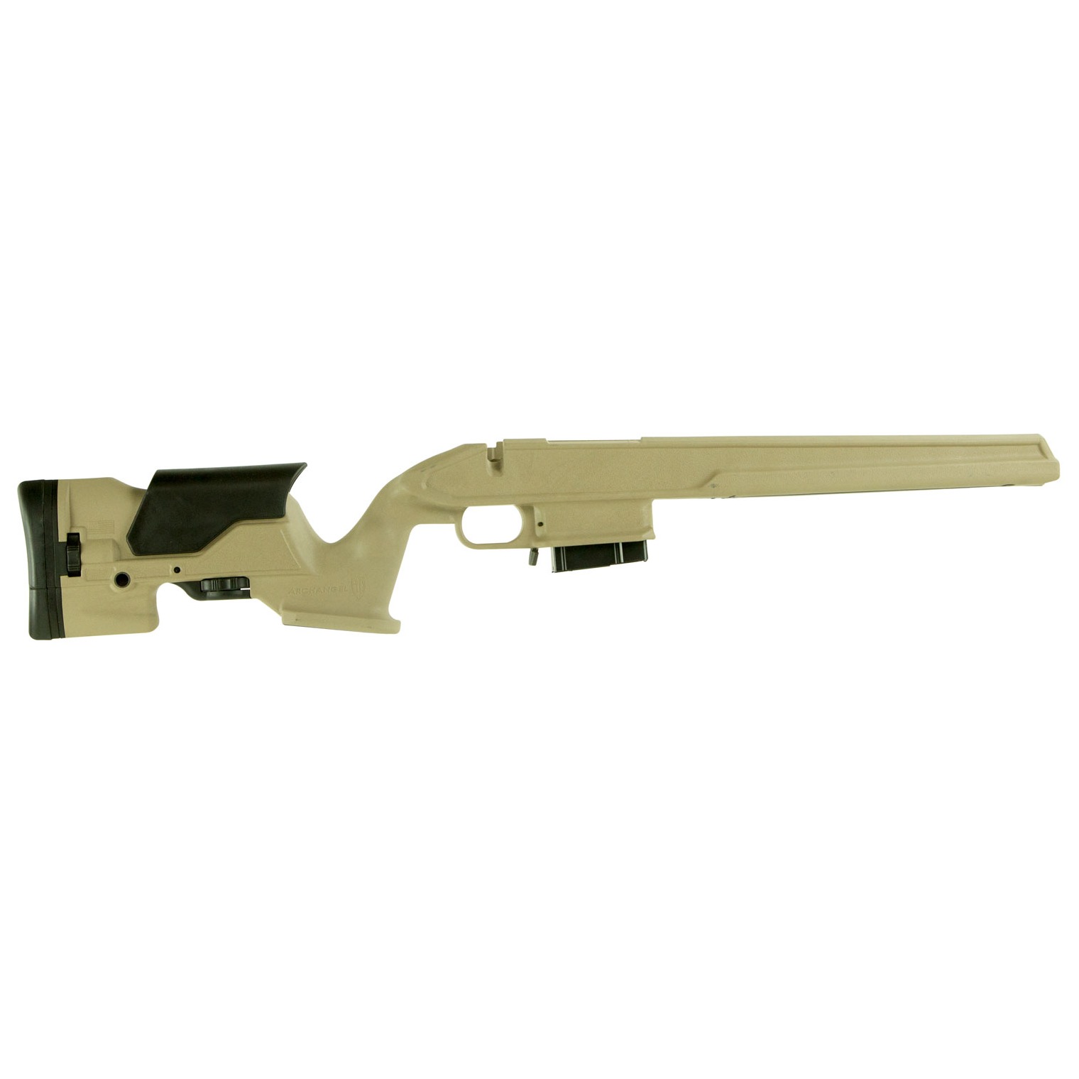 Archangel AA1500DT Precision Stock Desert Tan Synthetic Fixed with Adjustable Cheek Riser for Weatherby Vanguard; Howa 1500