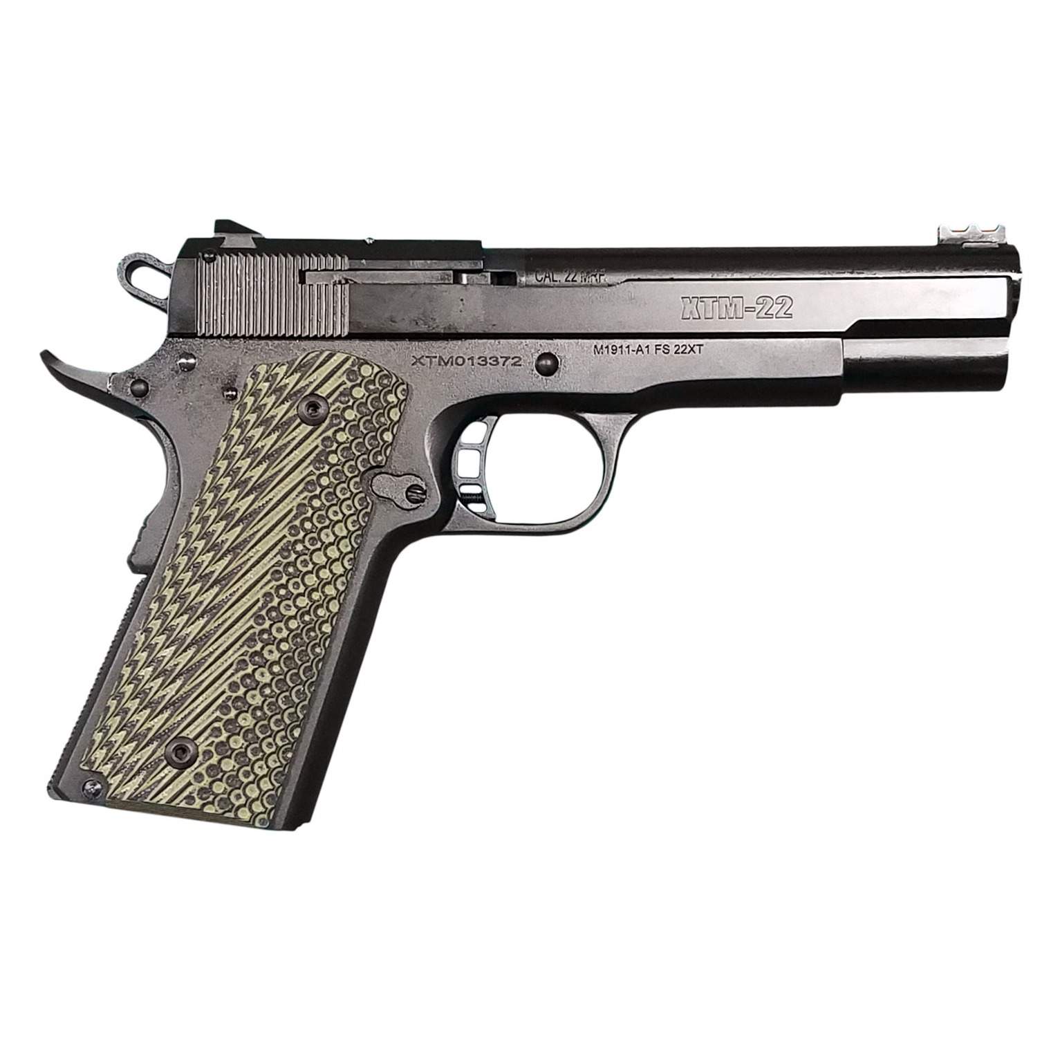 Rock Island XT22 Magnum 1911 22 Mag 5” 14+1 Black Armor Cerakote Steel Frame & Slide Slash & Burn OD Green G10 Grip