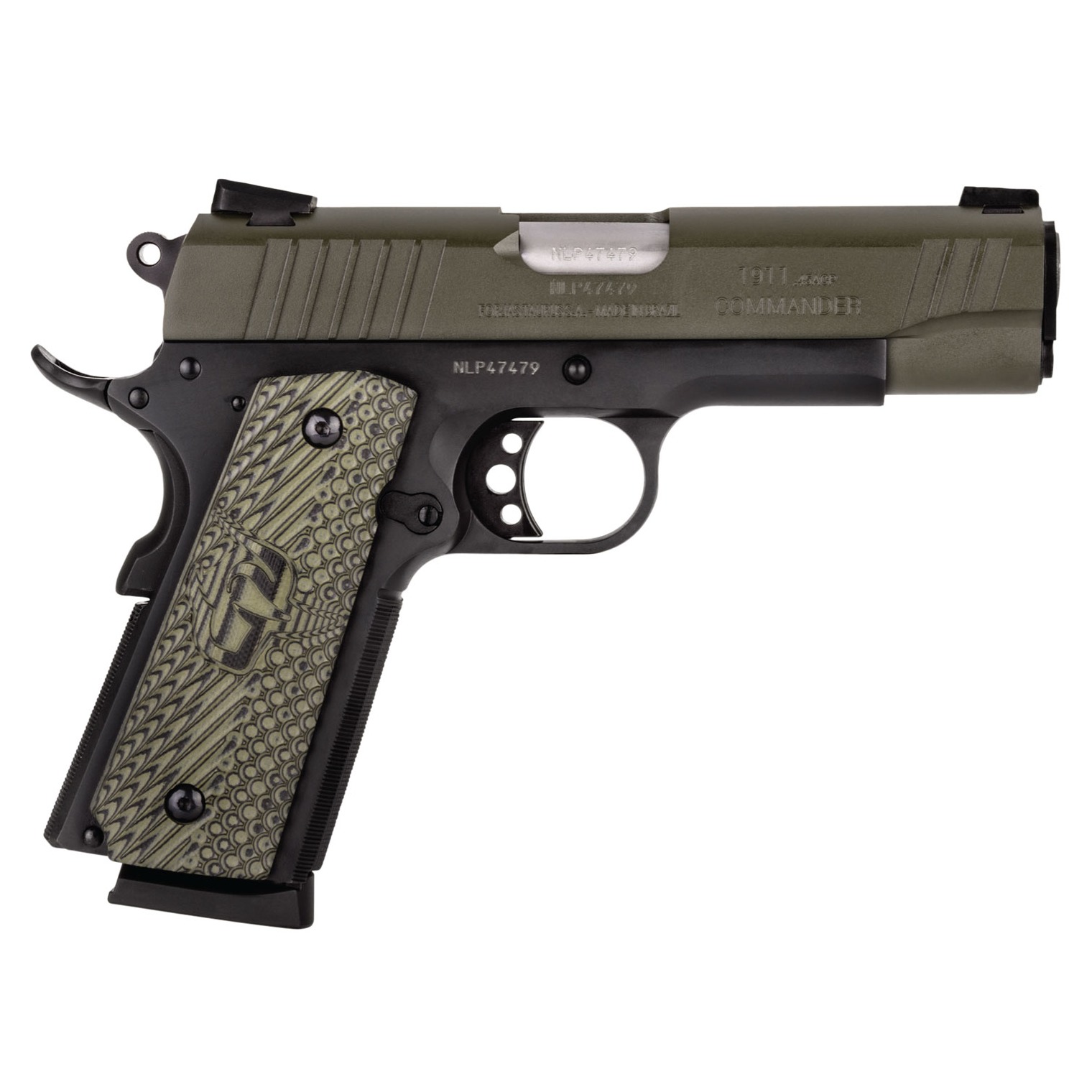 Taurus 1-191101COMMG-VZ 1911 Commander 45 ACP 4.20” 8+1 Matte Black OD Green Cerakote Steel Slide Gray VZ Operator II Grip