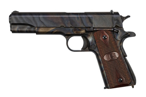 Auto-Ordnance 1911A1, 45 ACP, 5", 7rd, Checkered Wood Grips, US Logo, Case Hardened
