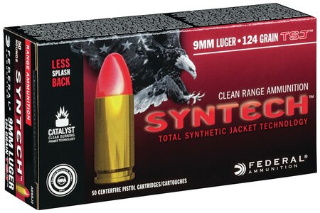 Federal American Eagle Syntech 9mm 124gr, Total Synthetic Jacket, 50rd Box