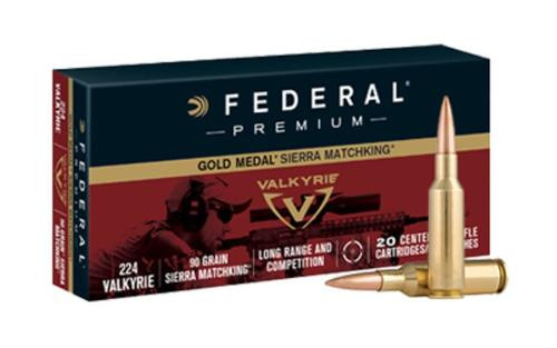 Federal Gold Medal .224 Valkyrie 90gr, Sierra MatchKing Boattail Hollow Point 20rd Box