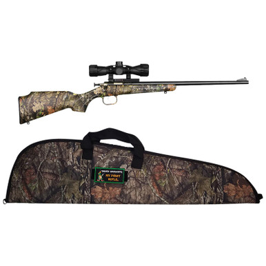 Crickett KSA2163BSC Youth Package 22 LR 1rd 16.12" Blued Barrel/Receiver, Mossy Oak Break-Up Synthetic Stock, Rebounding Firing Pin Safety Includes 4x32mm Scope, Scope Mount & Soft Case