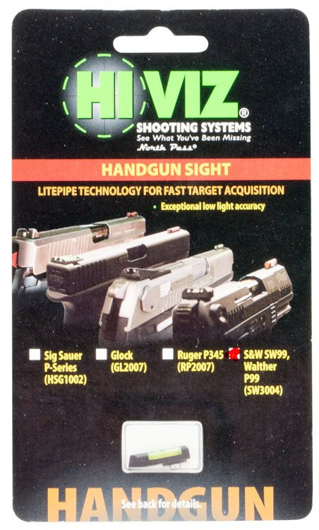 Hi-Viz, Green Overmolded Front Sight for Walther P99 pistols. Fits the CCP, PPQ, PPX, P99 & SW99 models.