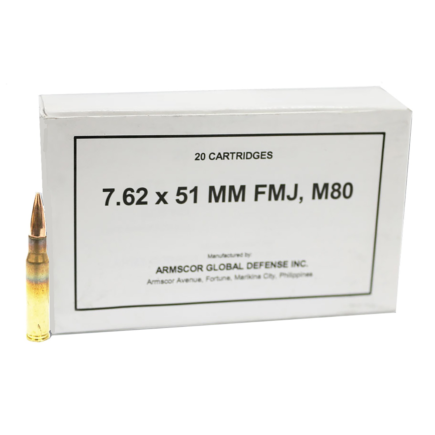 Armscor 50319 Precision M80 7.62x51mm NATO 147 gr Full Metal Jacket (FMJ) 20 Per Box/10 Cs