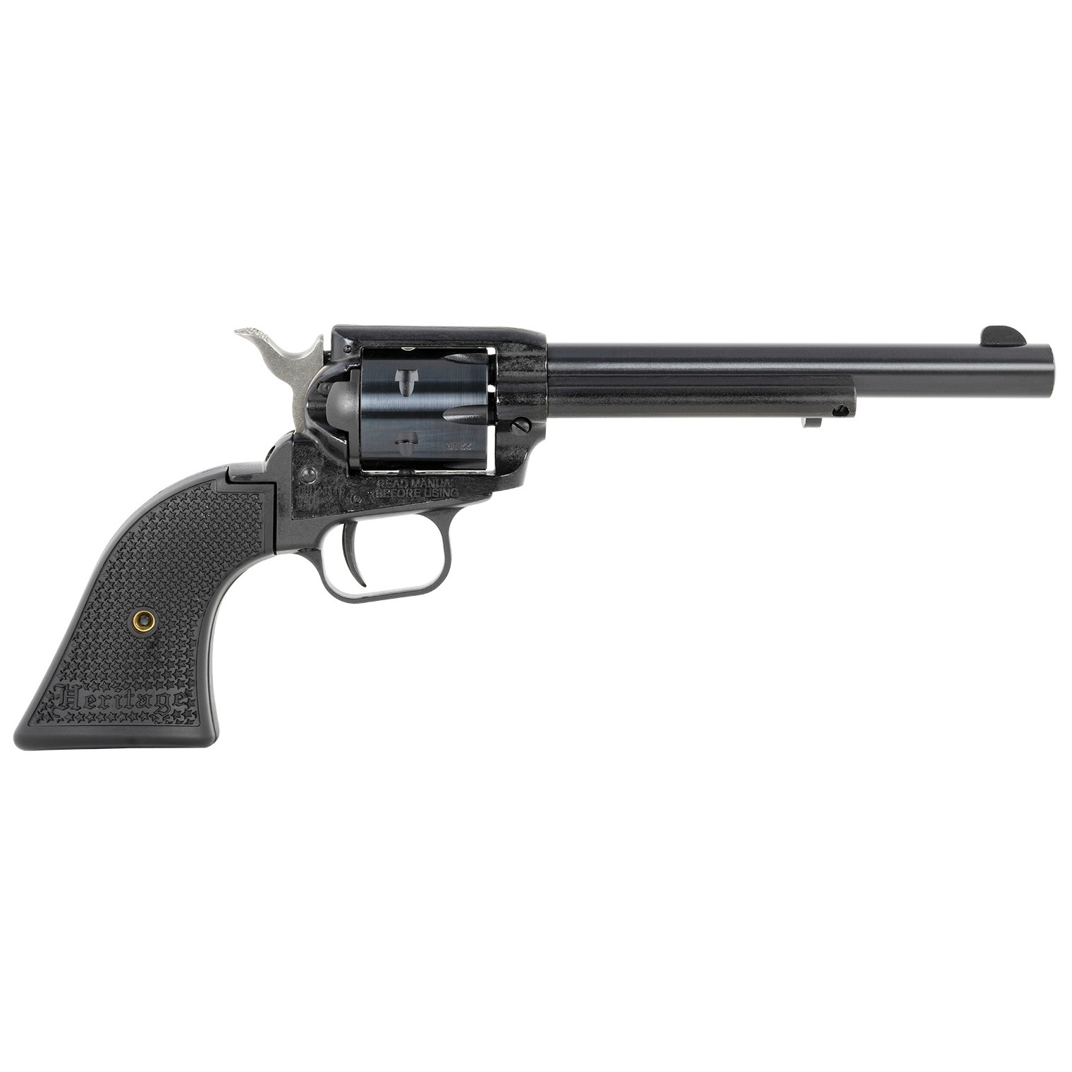Heritage Mfg RR22MB6PG Rough Rider 22 LR/22 WMR 6 Shot, 6.50” Black Steel Barrel, Black Cerakote Zinc Alloy Frame, Black Cerakote Cylinder, Black Polymer Grip, Hammer/Thumb Safety, Exposed Hammer