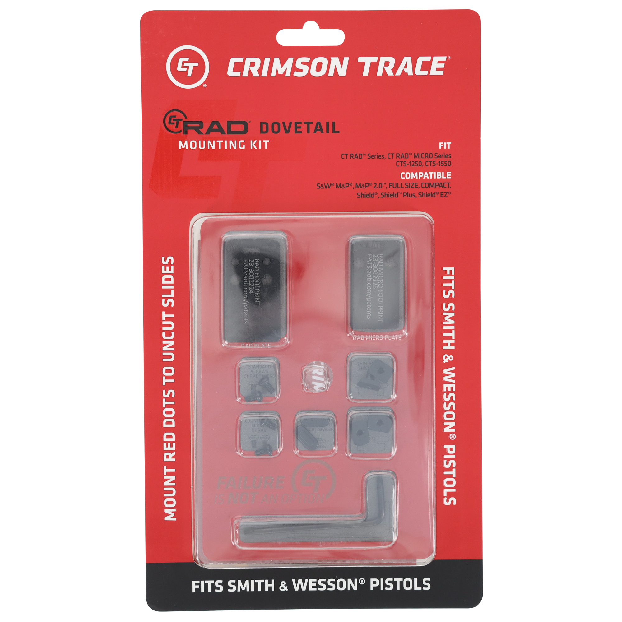 Crimson Trace 013000054 CT RAD Mounting Kit CT RAD Footprint/Dovetail, S&W Shield/Shield Plus/Shield EZ/M&P/M&P 2.0