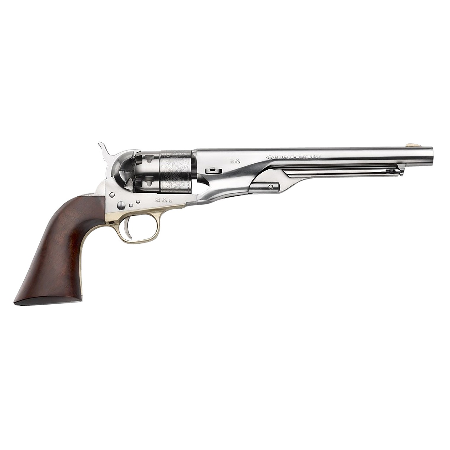 Pietta PF60OS448 1860 Army Old Silver 44 Cal 8” 6rd Old Silver Steel Frame, Cylinder & Round Barrel w/Walnut Grip
