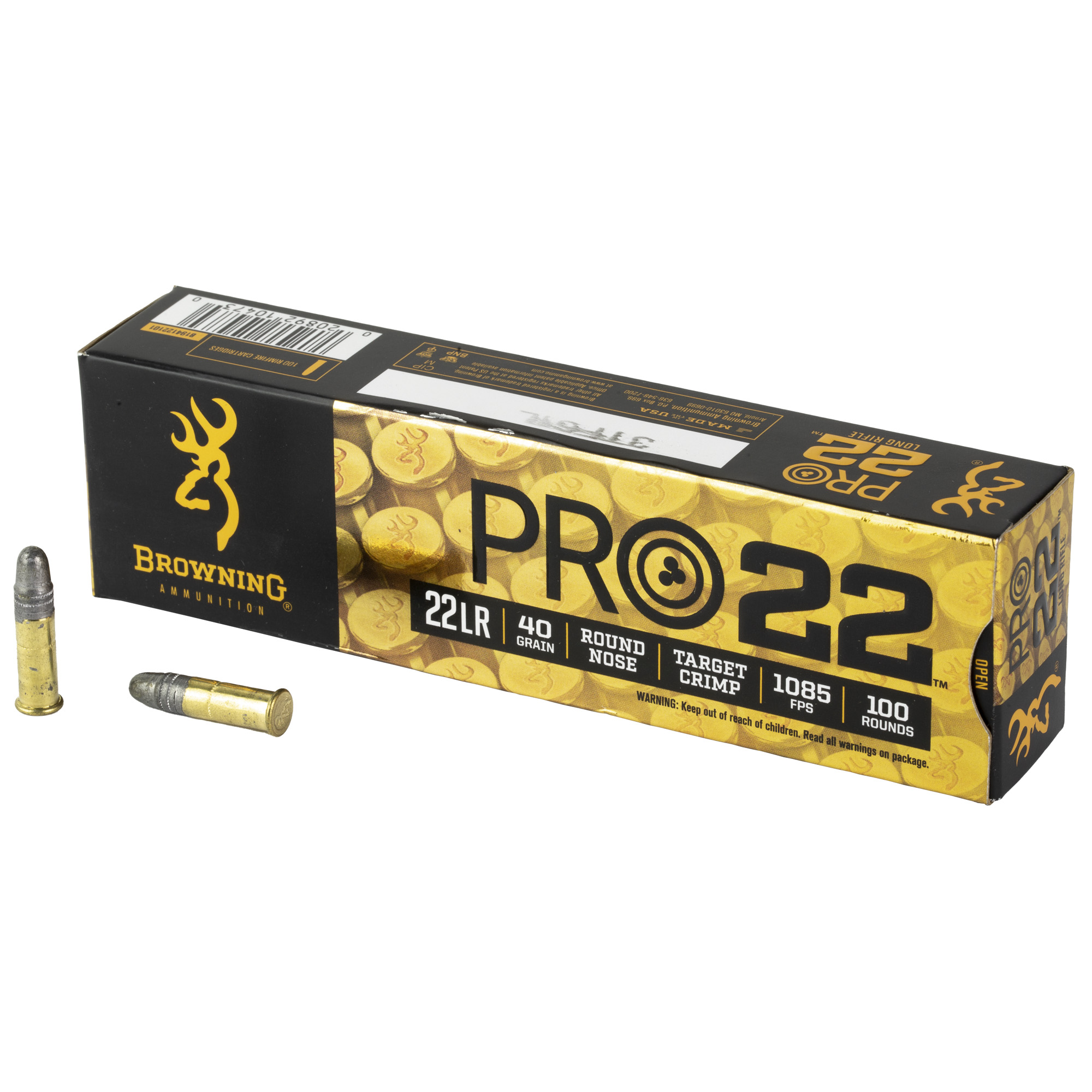 Browning Ammo B194122101 Pro22 22LR 40gr Lead Round Nose 100 Per Box/20 Case