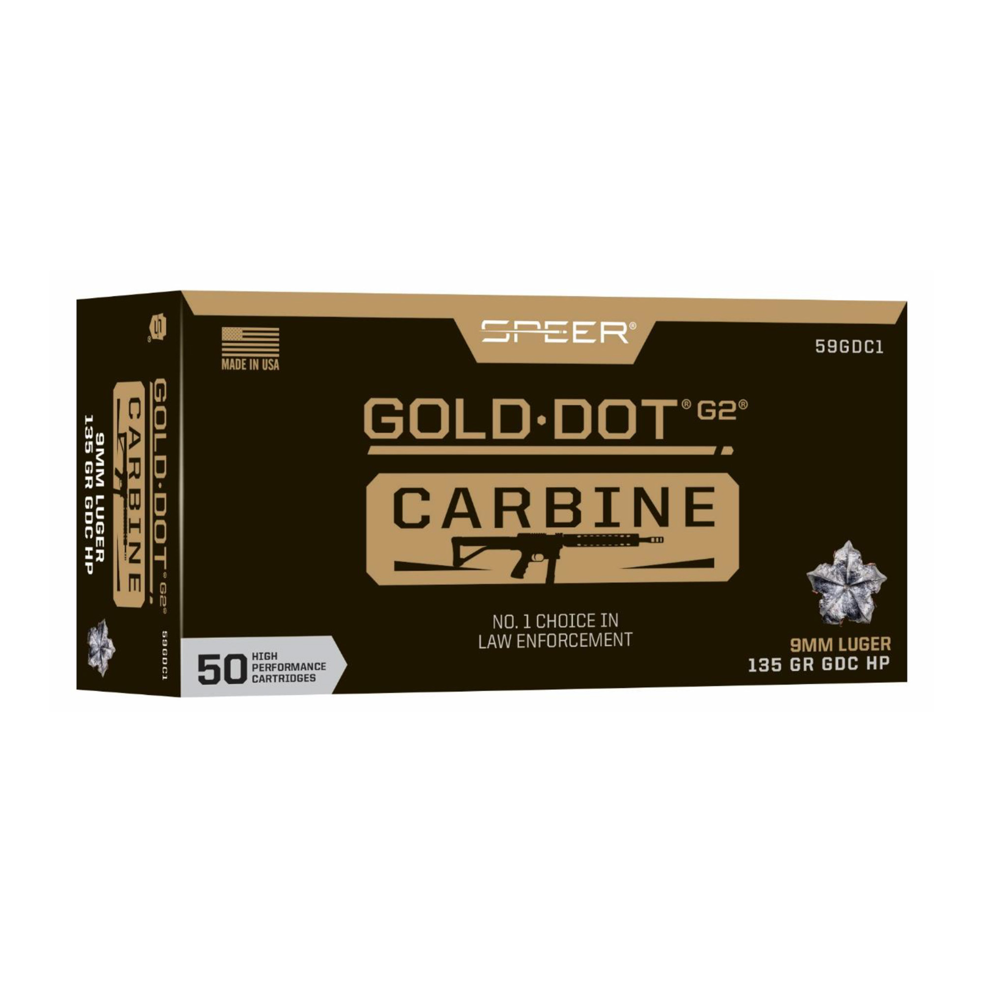Speer 59GDC1 Gold Dot 9mmLuger 135gr Hollow Point 50 Per Box/20 Case