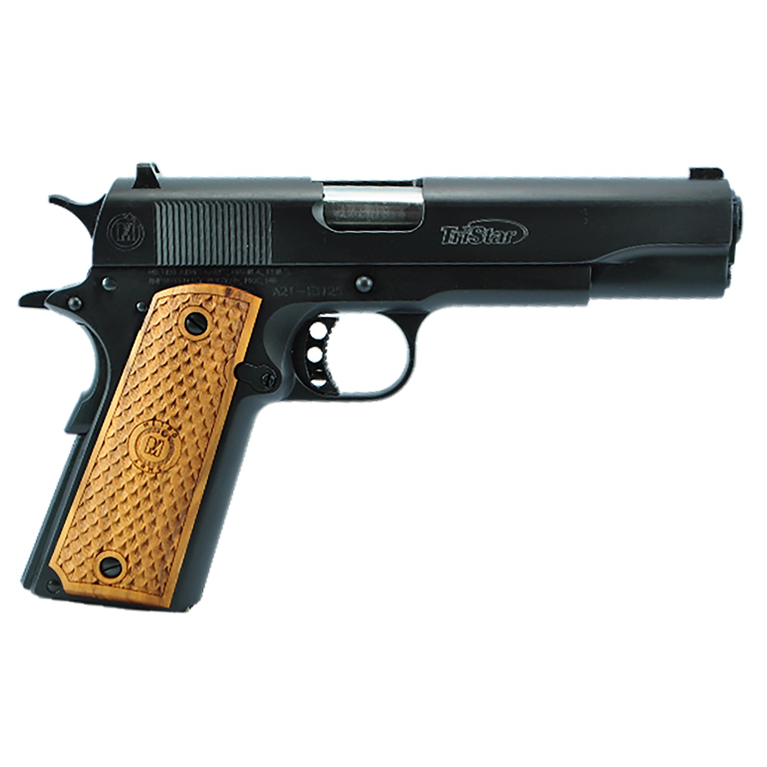 TriStar 85607 American Classic Government 1911 5” Barrel, 9+1 Capacity, Overall Blued Finish Steel, Beavertail Frame, Serrated Slide & Wood Grip