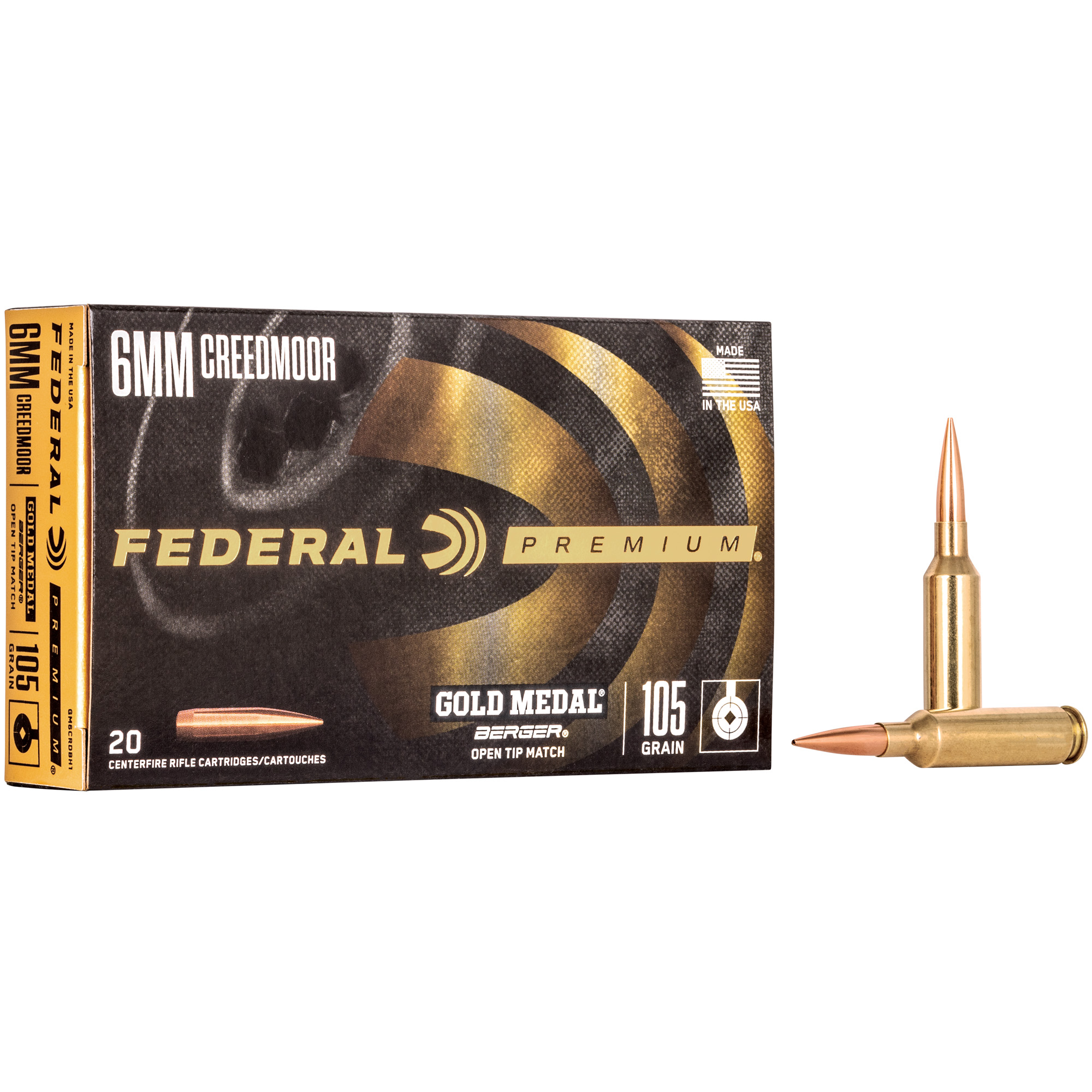 Federal GM65CRDBH1 Premium Gold Medal 6mmCreedmoor 105gr Berger Hybrid Open Tip Match 20 Per Box/10 Case