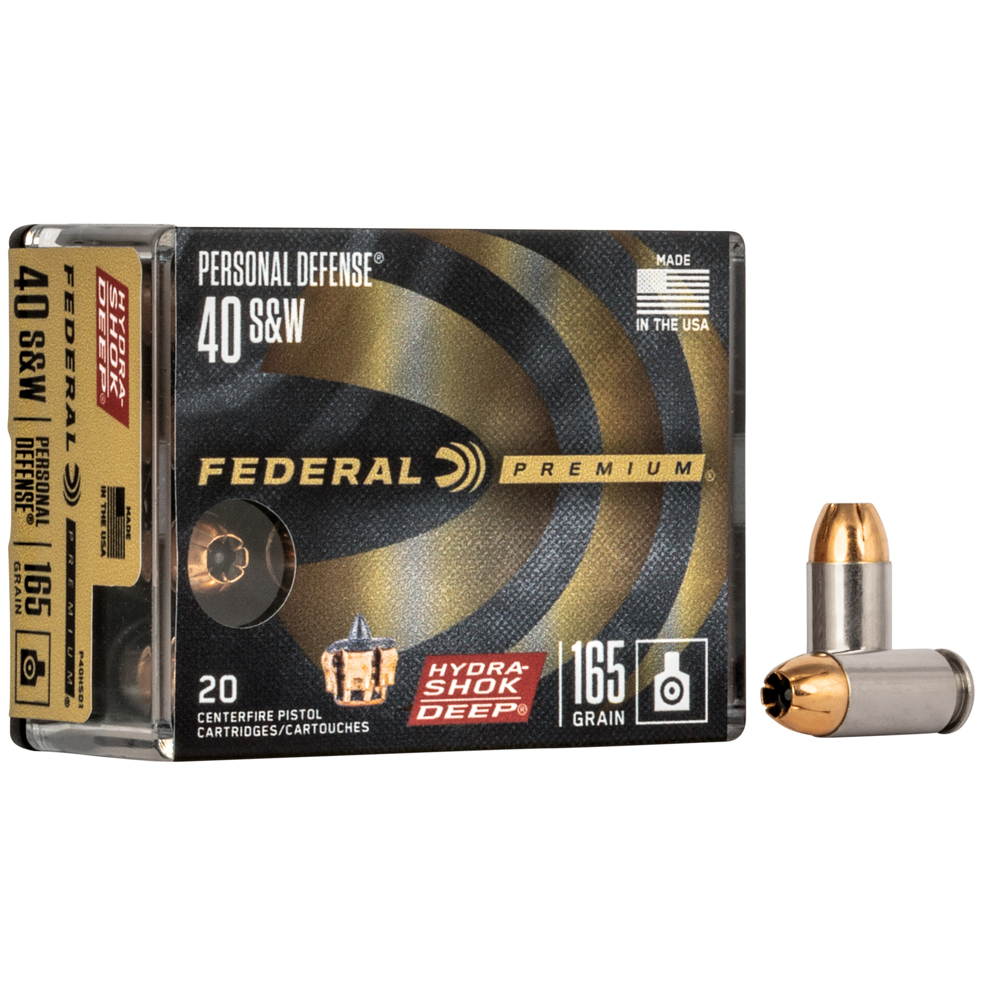 Federal P40HSD1 Premium Personal Defense 40S&W 165gr Hydra-Shok Deep Hollow Point 20 Per Box/10 Case