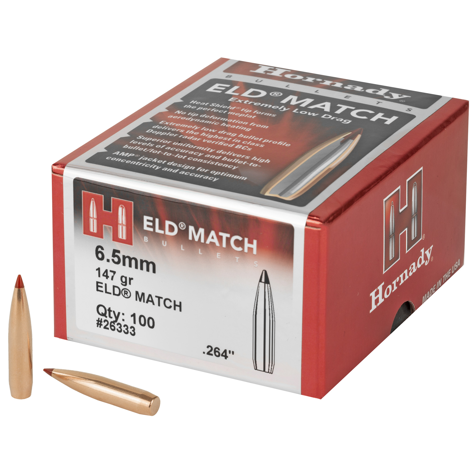 Hornady 26333 ELD Match 6.5mm .264 147 gr Extremely Low Drag Match 100 Per Box/ 15 Case