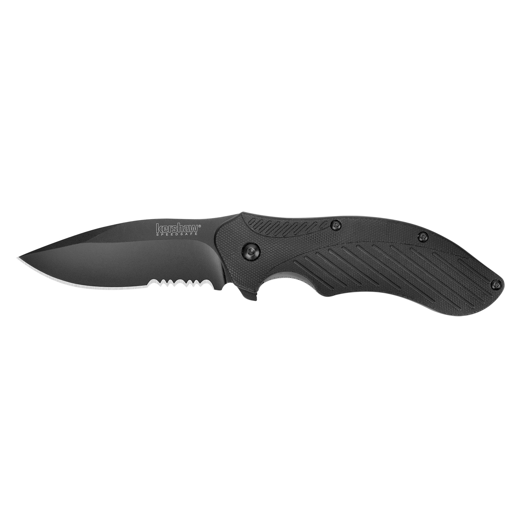 Kershaw 1605CKTST Clash 3.10” Folding Drop Point Part Serrated Black Oxide 8Cr13MoV SS Blade Black Glass-Filled Nylon Handle Includes Pocket Clip