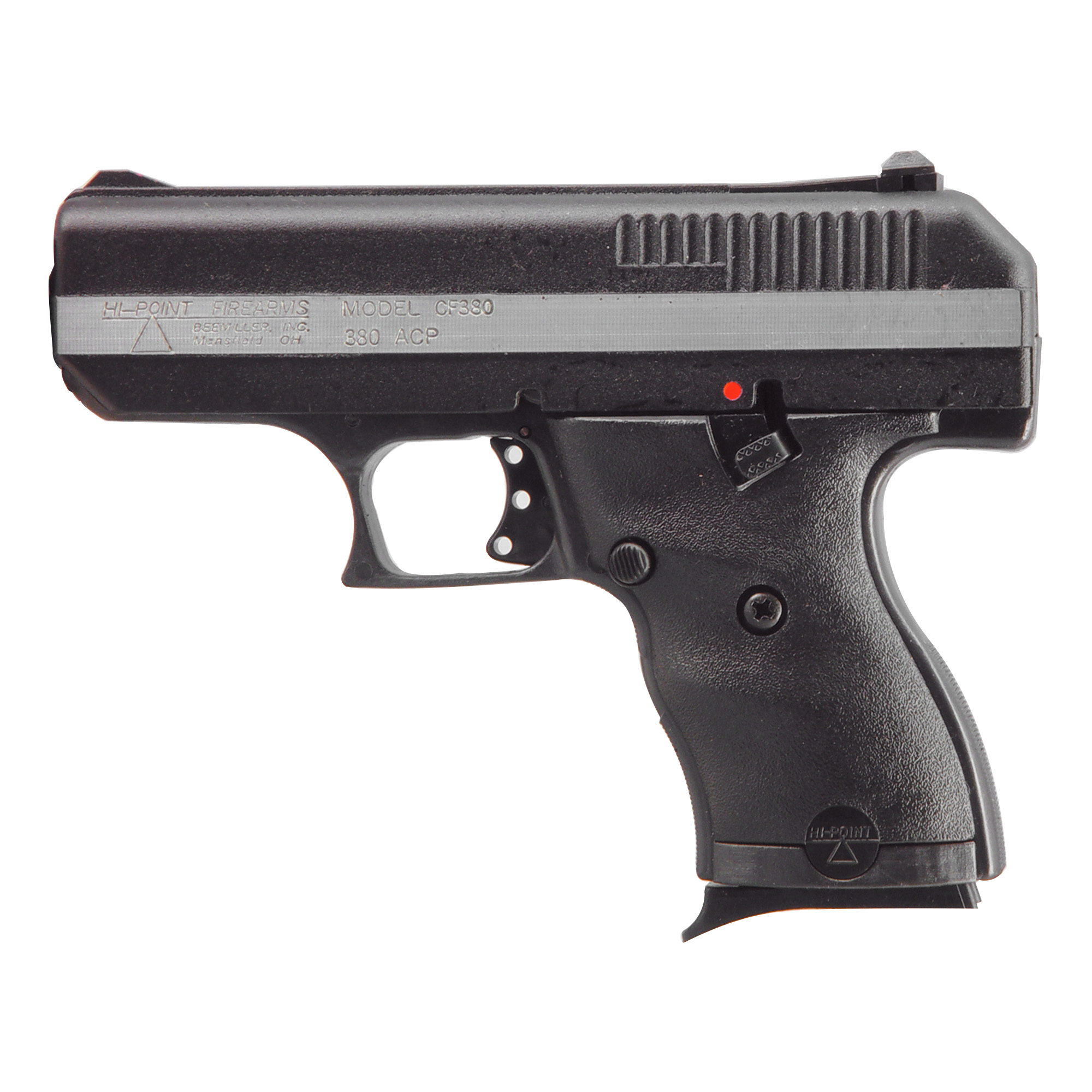 Hi-Point CF380 CF 380 ACP 8+1, 3.50” Black Steel Barrel, Black Powder Coated/Chrome Serrated Steel Slide, Black Polymer Frame & Grip