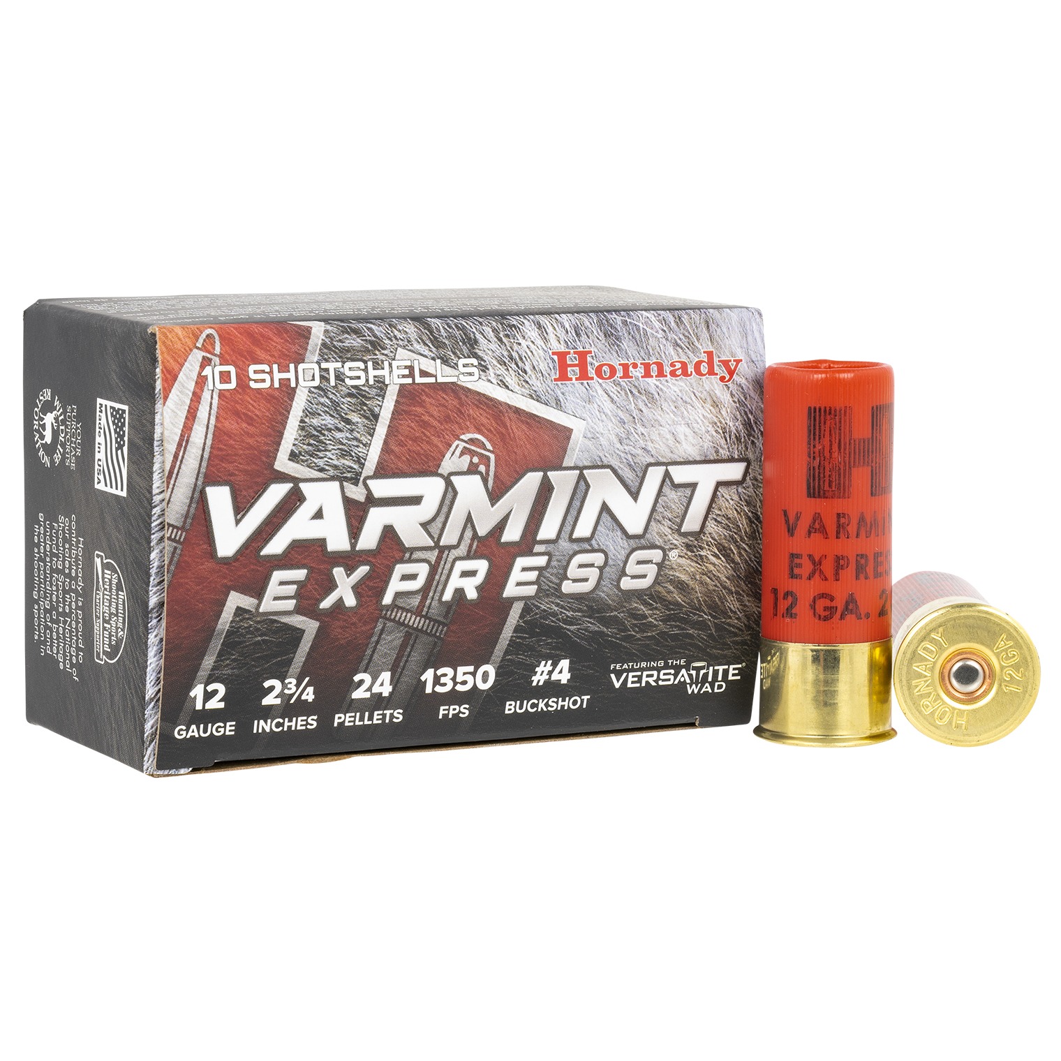 Hornady 86243 Varmint Express 12 Gauge 2.75” 4 Buck Shot 10 Per Box/ 10 Case