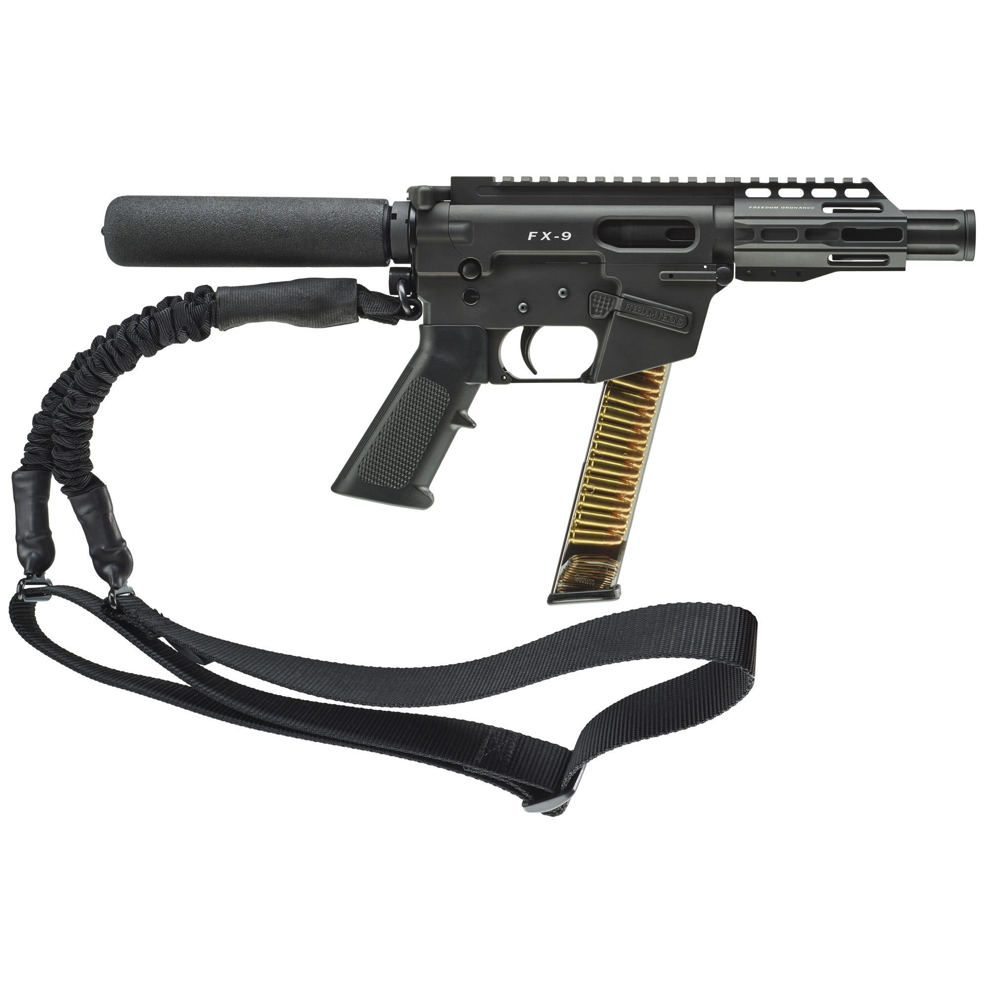 FREEDOM ORDNANCE FX9P4T FX-9 9mm Luger 32+1 4”, Black, M-LOK Handguard, Padded Buffer Tube, A2 Grip, 3” Faux Suppressor, Includes Sling
