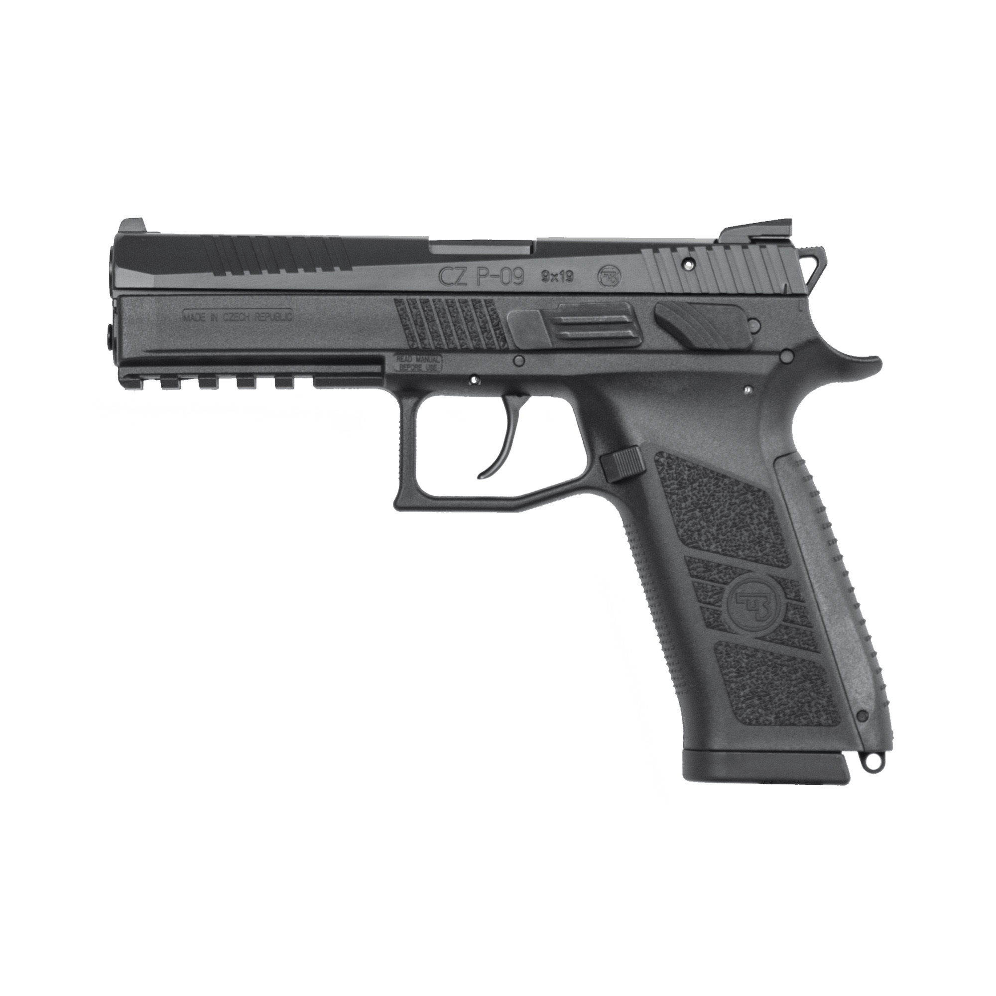CZ-USA 01620 P-09 9mm Luger 10+1, 4.54” Black Steel Barrel, Black Nitride Serrated Steel Slide, Black Polymer Frame w/Picatinny Rail, Black Interchangeable Backstrap Grip, Ambidextrous