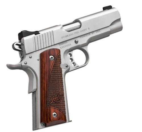 Kimber Carry II Pro 9mm 9rd,4" Stainless Match Grade Barrel, Satin Silver Serrated Stainless Steel Slide, Satin Silver Aluminum Frame Beavertail, Rosewood Grip
