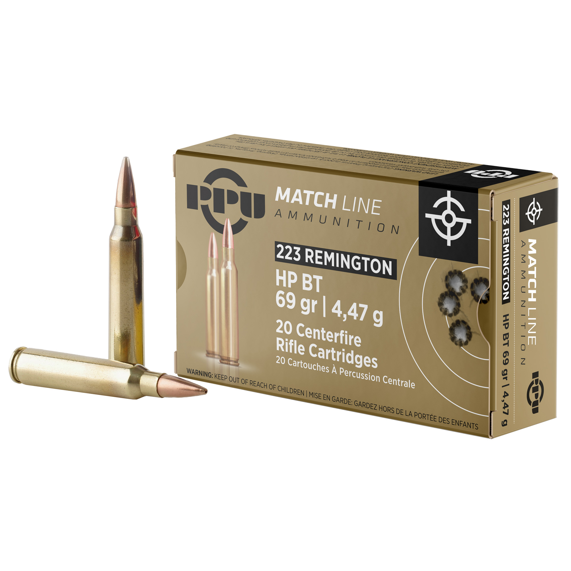 PPU PPM2231 Match 223Rem 69gr Hollow Point Boat Tail 20 Per Box/50 Case