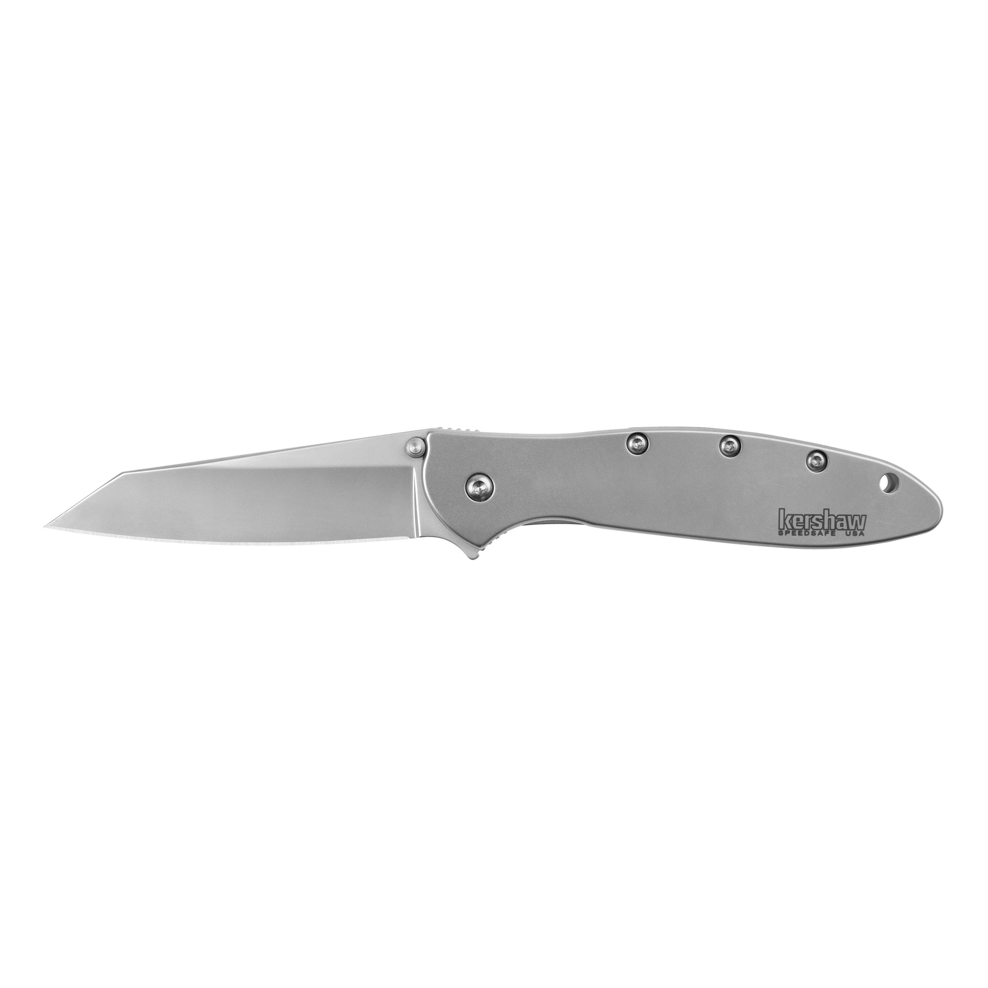 Kershaw 1660R Leek Random EDC 3” Folding Reverse Tanto Plain Bead Blasted 14C28N Steel Blade, Silver Stainless Steel Handle