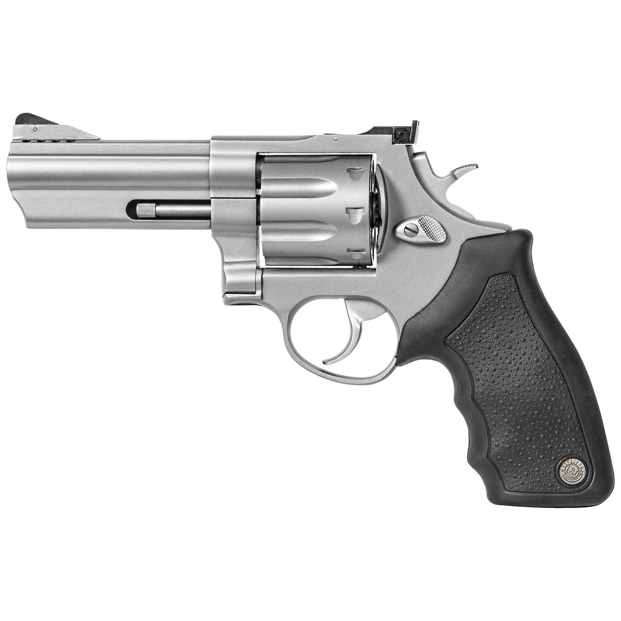 Taurus 2-608049 608 Large 357 Mag/38 Special +P 8 Shot 4” Matte Stainless Steel Ported Barrel, Cylinder & Frame, Black Finger Grooved Rubber Grip, Transfer Bar Safety, Exposed Hammer
