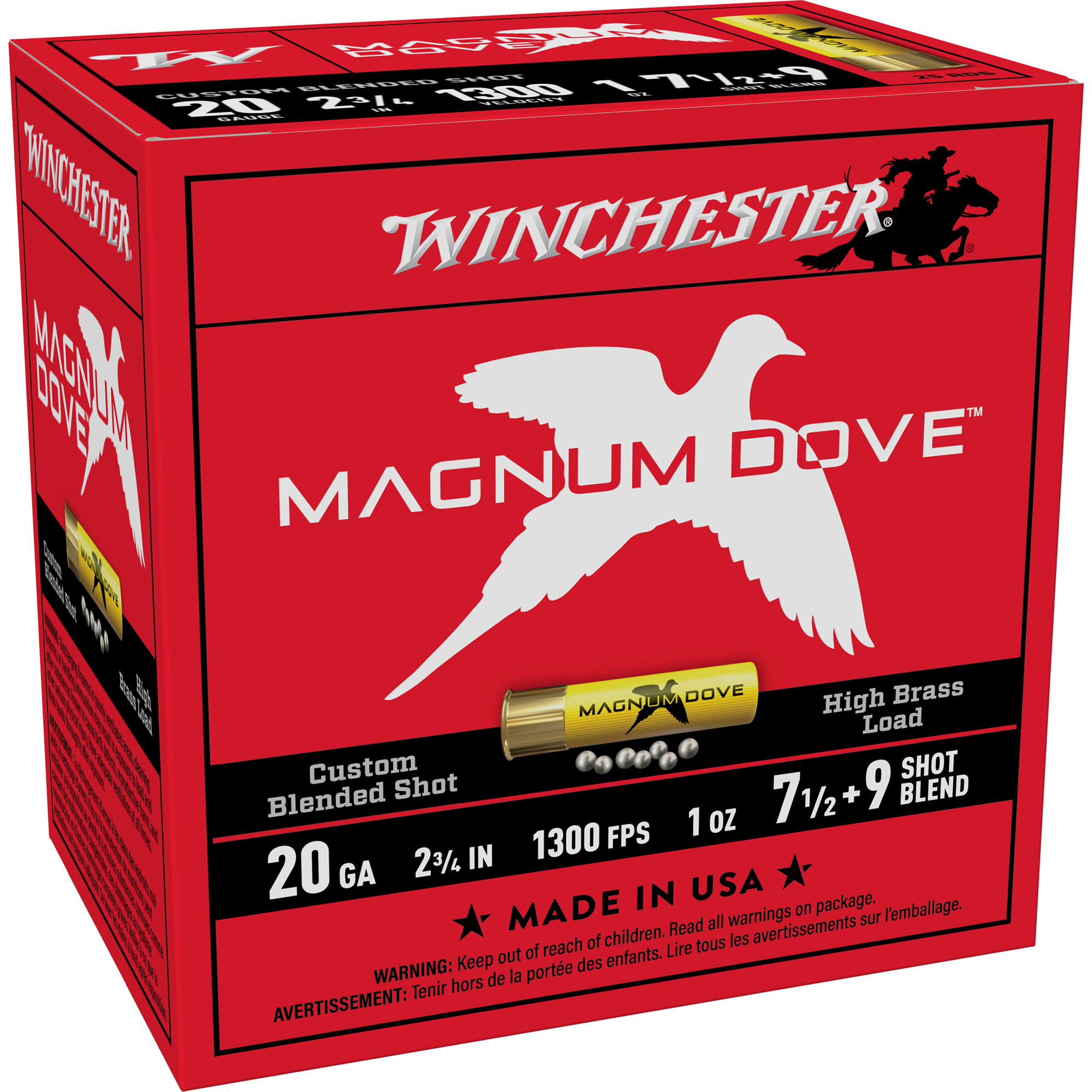 Winchester Ammo MD2079 Magnum Dove 20Gauge 2.75” 1oz 7.5/9Shot 25 Per Box/10 Case