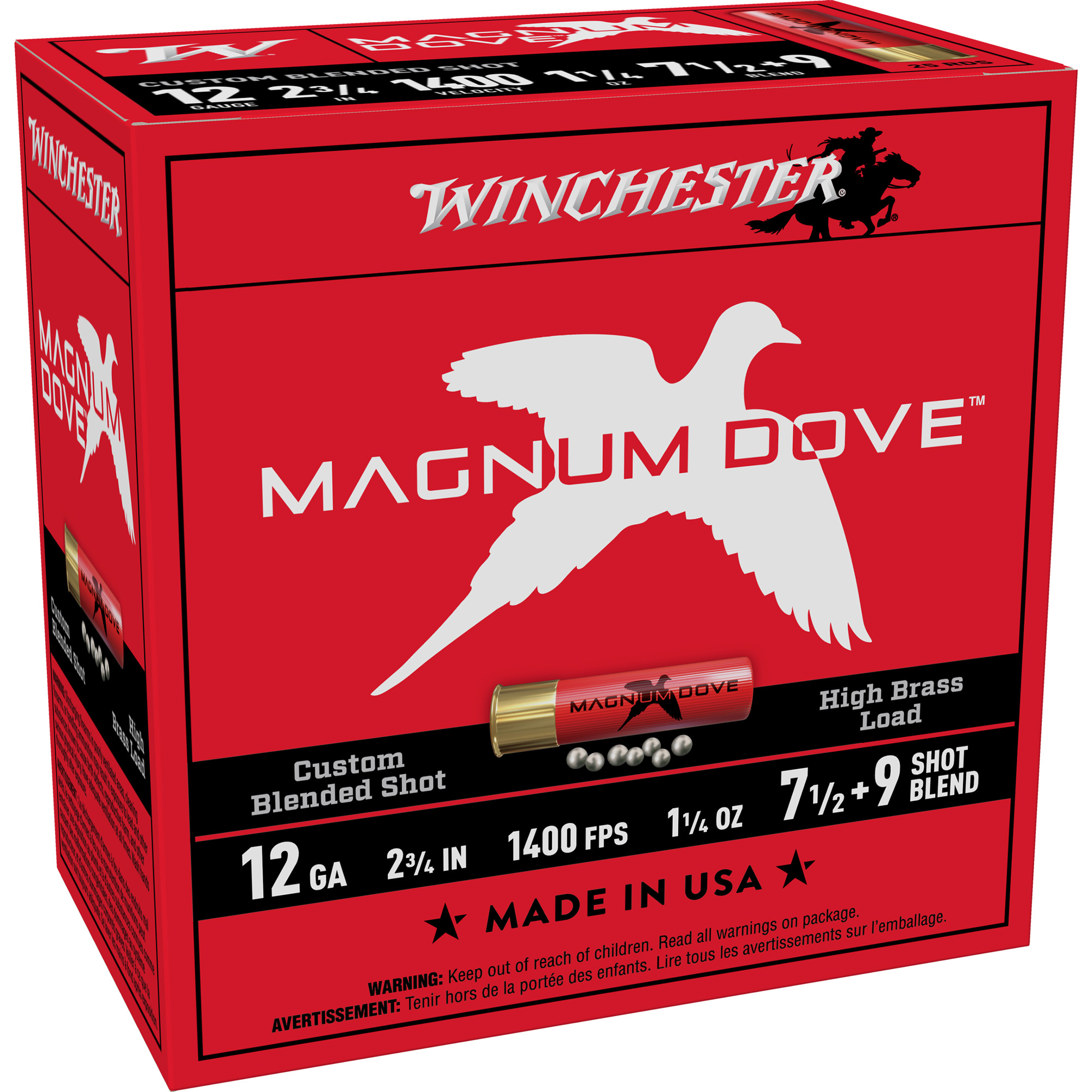 Winchester Ammo MD1279 Magnum Dove 12Gauge 2.75” 1 1/4oz 7.5/9Shot 25 Per Box/10 Case
