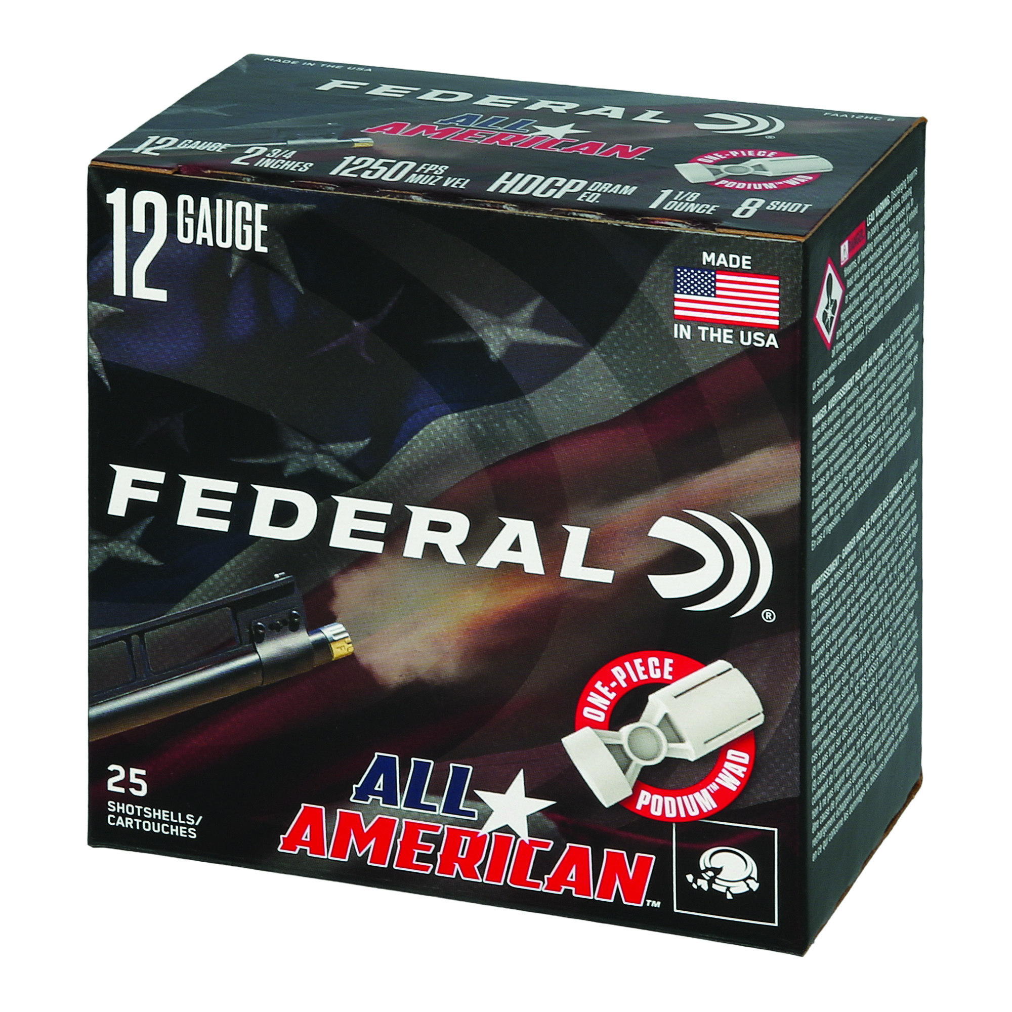 Federal FAA12HC8 All-American 12Gauge 2.75” 1 1/8oz 8Shot 25 Per Box/10 Case
