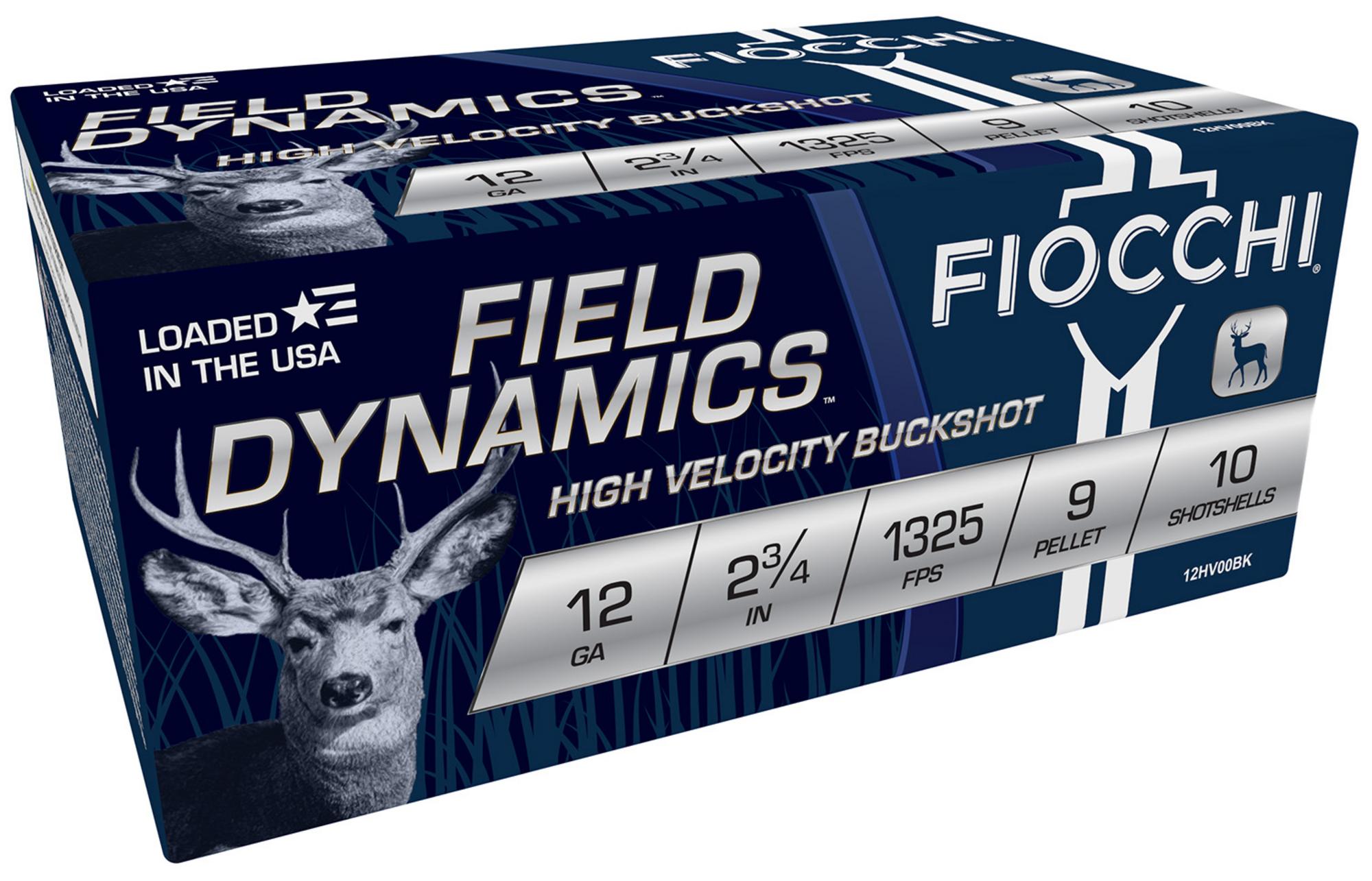 Fiocchi Field Dynamics Shotshells 12HV9P, 12 Gauge, 2-3/4", 9 Pellets, 1325 fps, #00 Buckshot, 10 Rds/box