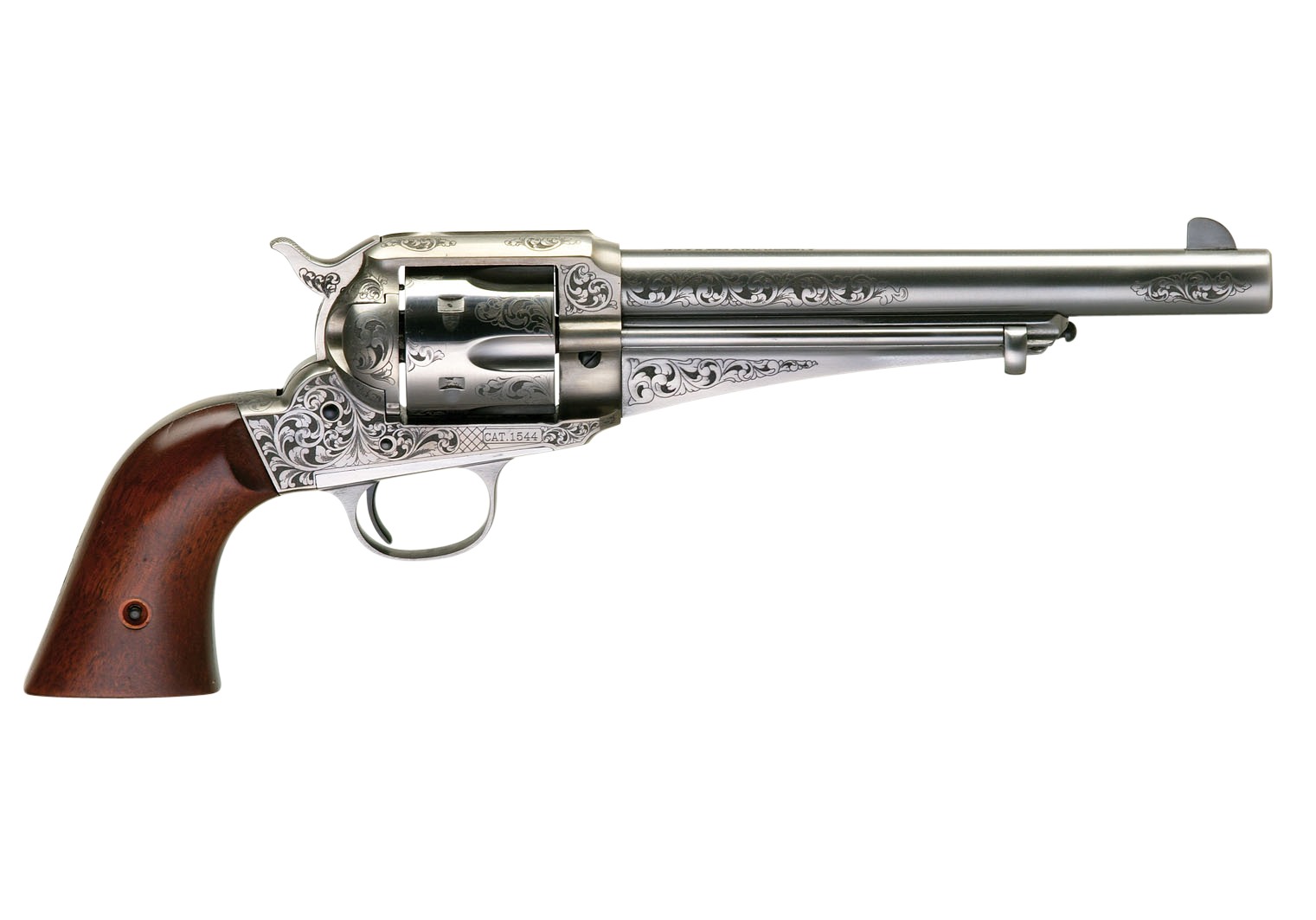 Taylors 1875 Army Outlaw Revolver 550394, 44-40 Win, 7.50", Walnut Grips, Engraved Stainless Finish, 6 Rds