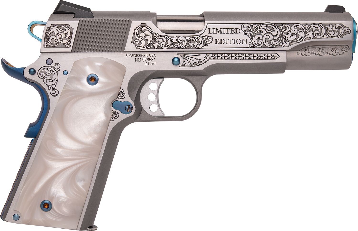 Custom & Collectible Springfield 1911 Texas BBQ Limited Edition Pistol CNCTXBBQ, 45 ACP, 5in, Pearlized Polymer, Stainless Finish, 7 Rds
