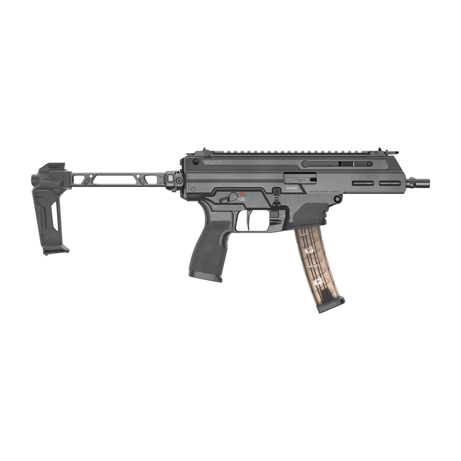 Springfield Armory KN9069BTLFSA Kuna Tri-Lug 9mm Luger 30+1 6.13” Black Melonite Threaded Barrel, Black Aluminum/Polymer Receiver w/Picatinny Rail, M-LOK Handguard, Black Aluminum Strike Industries FS