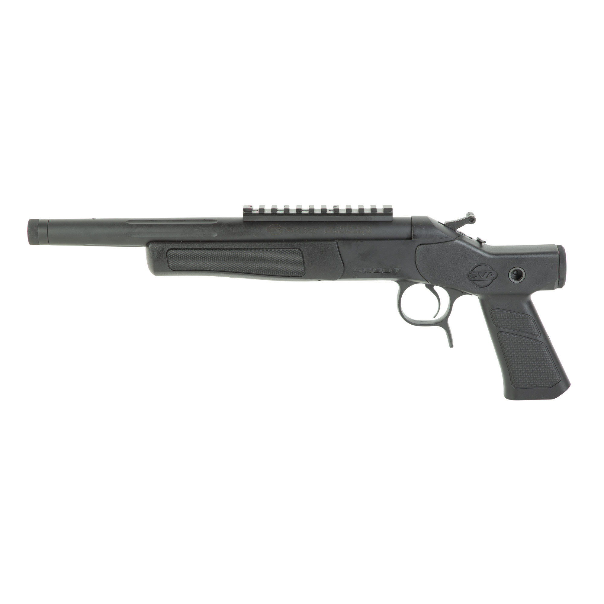 CVA CP802 Scout XP 300 Blackout 1rd 11.50” Matte Stainless Steel Fluted Threaded Barrel, Picatinny Rail, Graphite Black XP Pistol Grip
