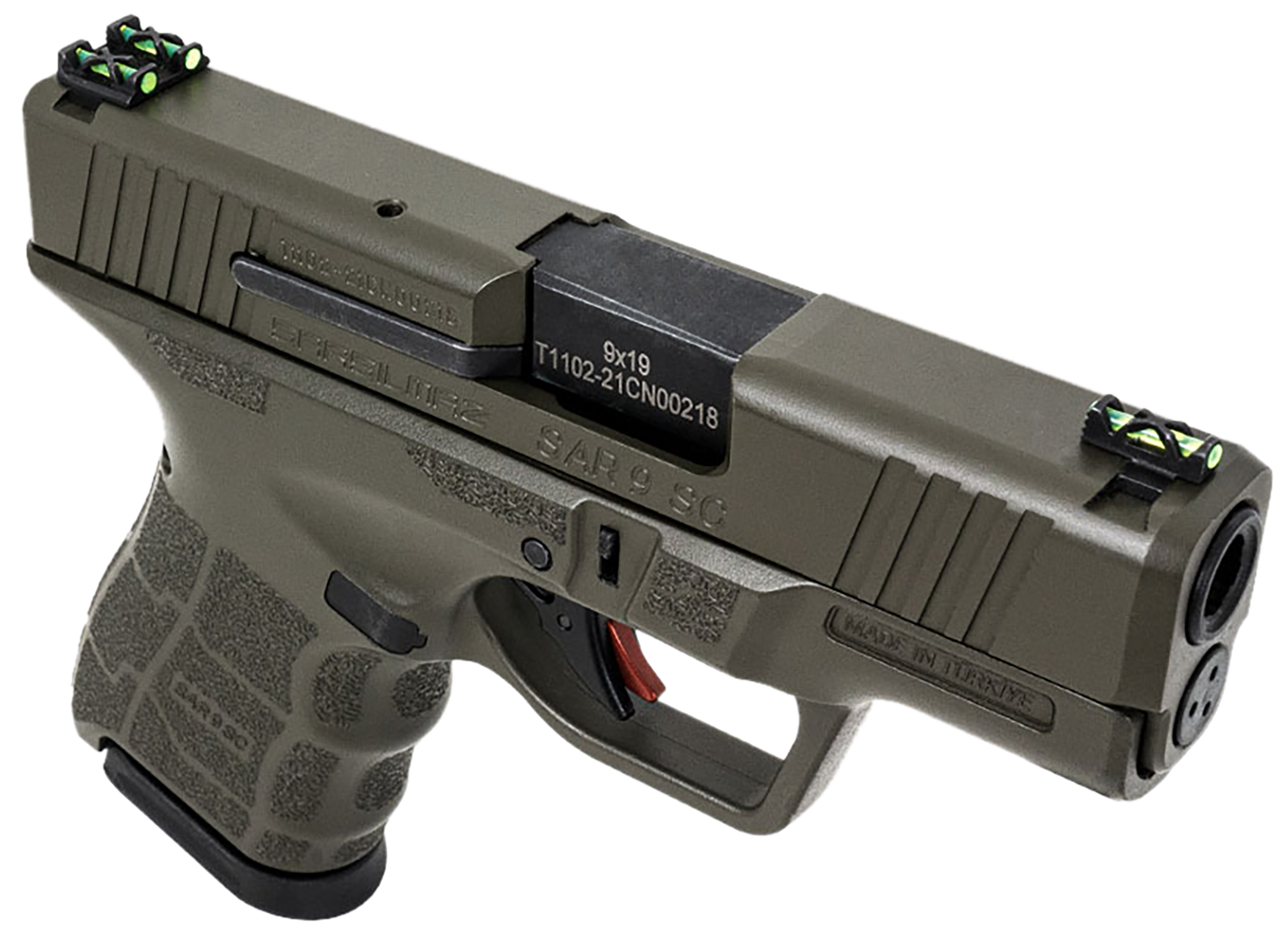 SAR USA SAR9 SC Gen2 Pistol SAR9SCOD, 9mm Luger, 3.30in, Green Interchangeable Backstrap Grips, OD Green Finish, 12 Rds