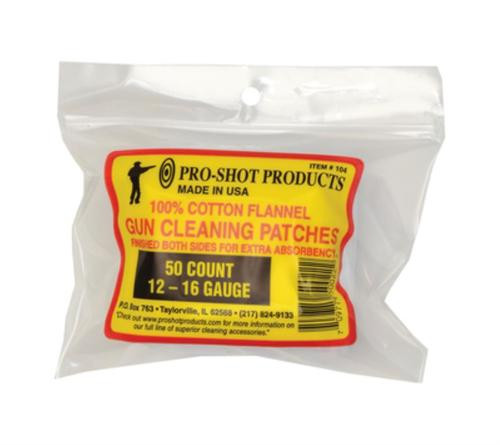 Pro-Shot Cotton Flannel Patches 12-16 Ga, 3" Square, 50/Bag