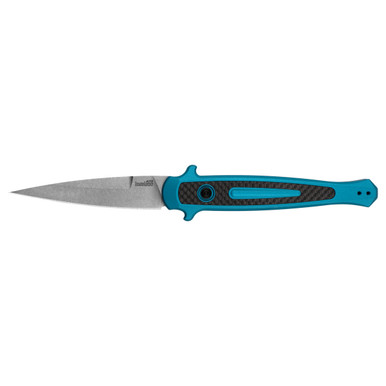 Kershaw 7150TEALSW Launch 8 AUTO Folding Knife - 3.5" CPM-154 Stonewash Spear Point Blade, Teal Anodized Aluminum Handles w/ Carbon Fiber Inlay