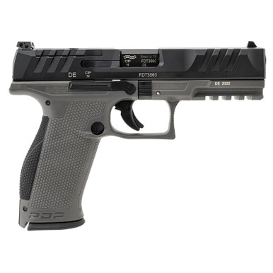 Walther Arms 2858371 PDP 9mm Luger 18+1 4.50" Black Polygonal Rifled Barrel, Black Optic Ready/Serrated Slide, Gray Polymer Frame w/Picatinny Rail, Black Performance Duty Texture Grips, Ambidextrous