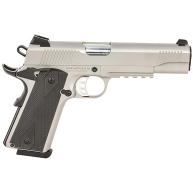 Tisas 10100533 1911 Duty 45 ACP 8+1 5" Black Steel Barrel, Stainless Serrated Slide, Satin Stainless Steel Frame w/Accessory Rail & Beavertail, Ambidextrous